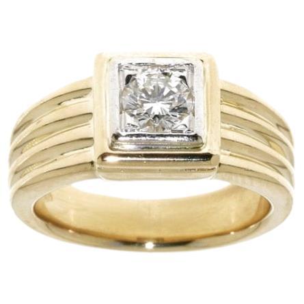 HRD Certified Signet Diamond Ring Yellow and White Gold For Sale