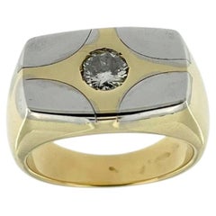 HRD Certified Signet Ring White and Yellow Gold with Diamond
