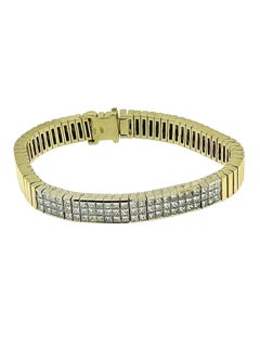 HRD Certified Tennis Bracelet Yellow and White Gold with Diamonds