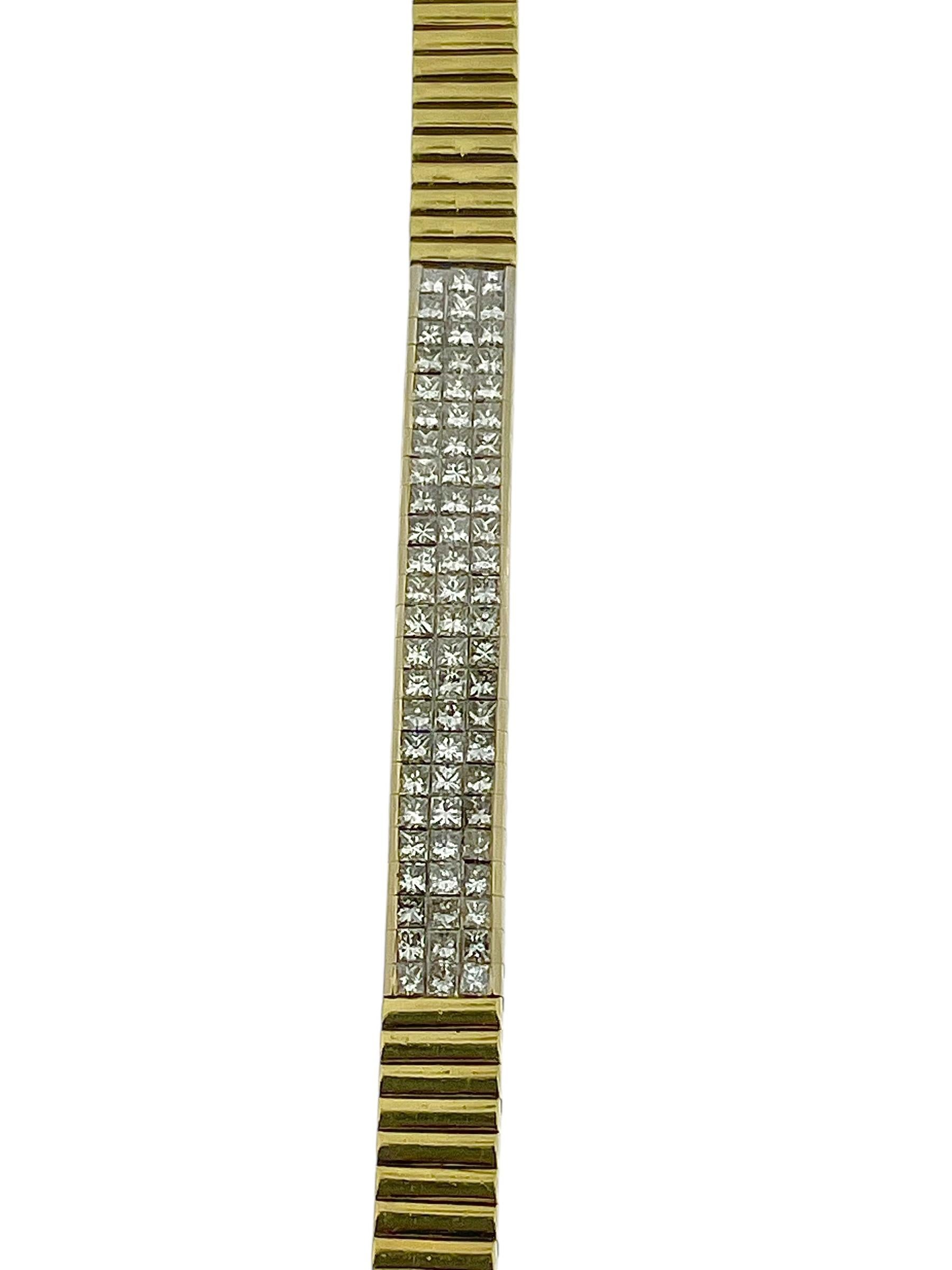 Modern HRD Certified Tennis Bracelet Yellow and White Gold with Diamonds For Sale