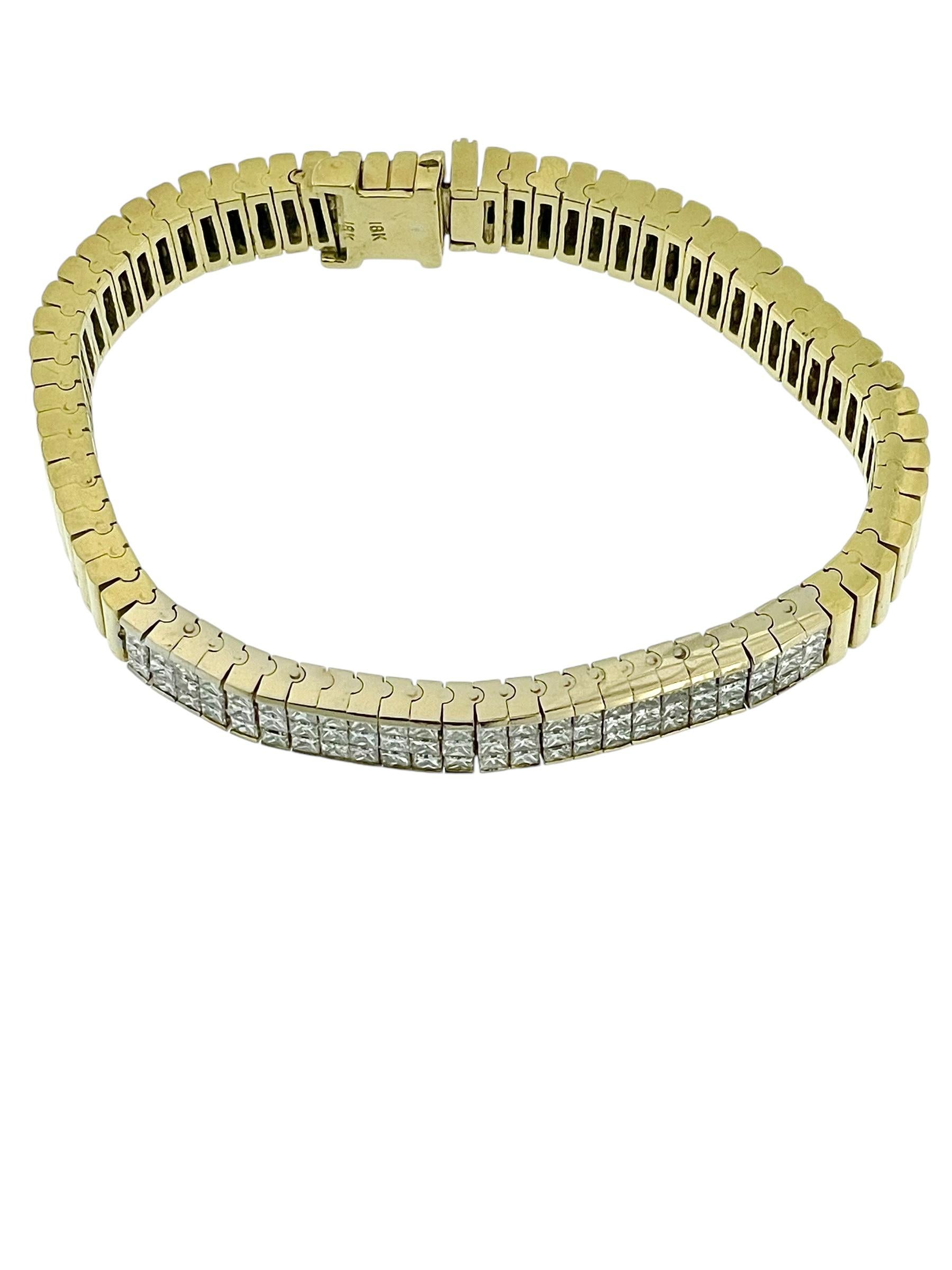 Women's or Men's HRD Certified Tennis Bracelet Yellow and White Gold with Diamonds For Sale