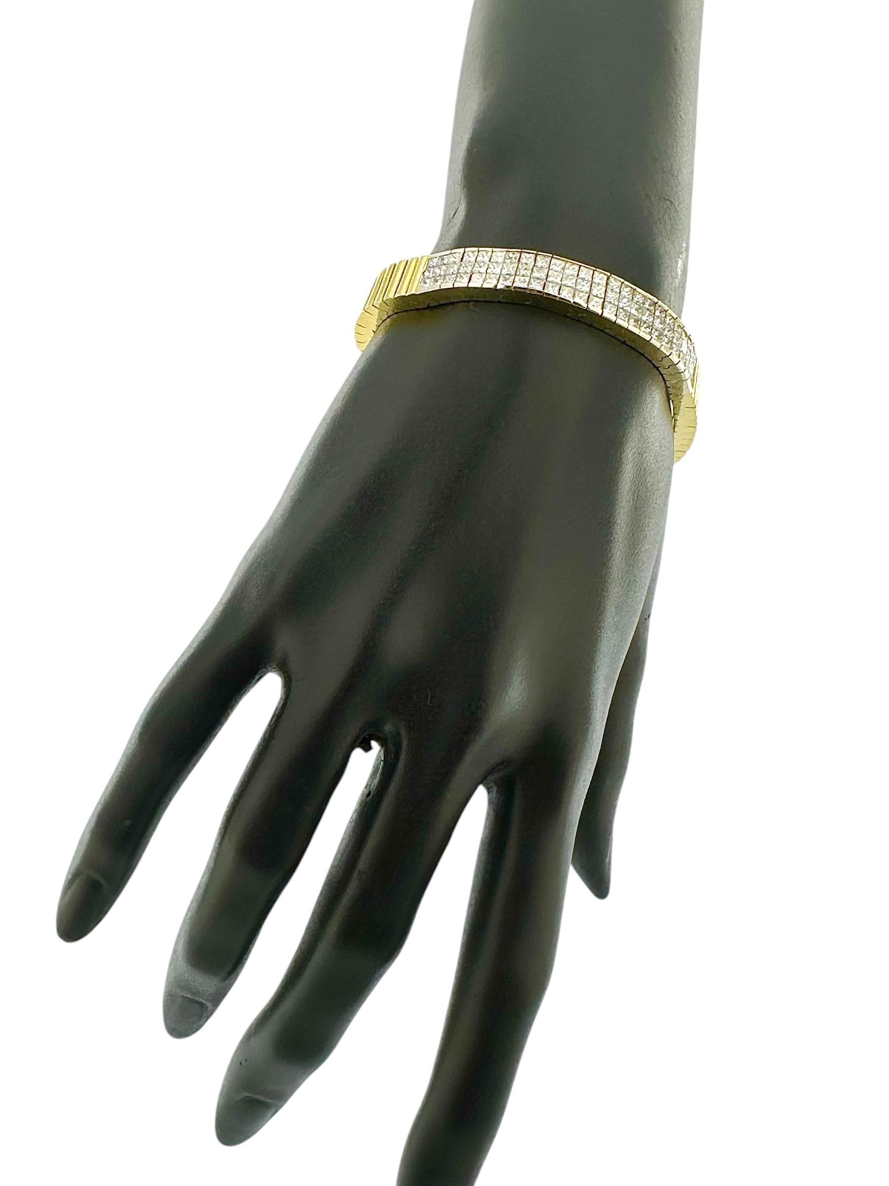 HRD Certified Tennis Bracelet Yellow and White Gold with Diamonds For Sale 1