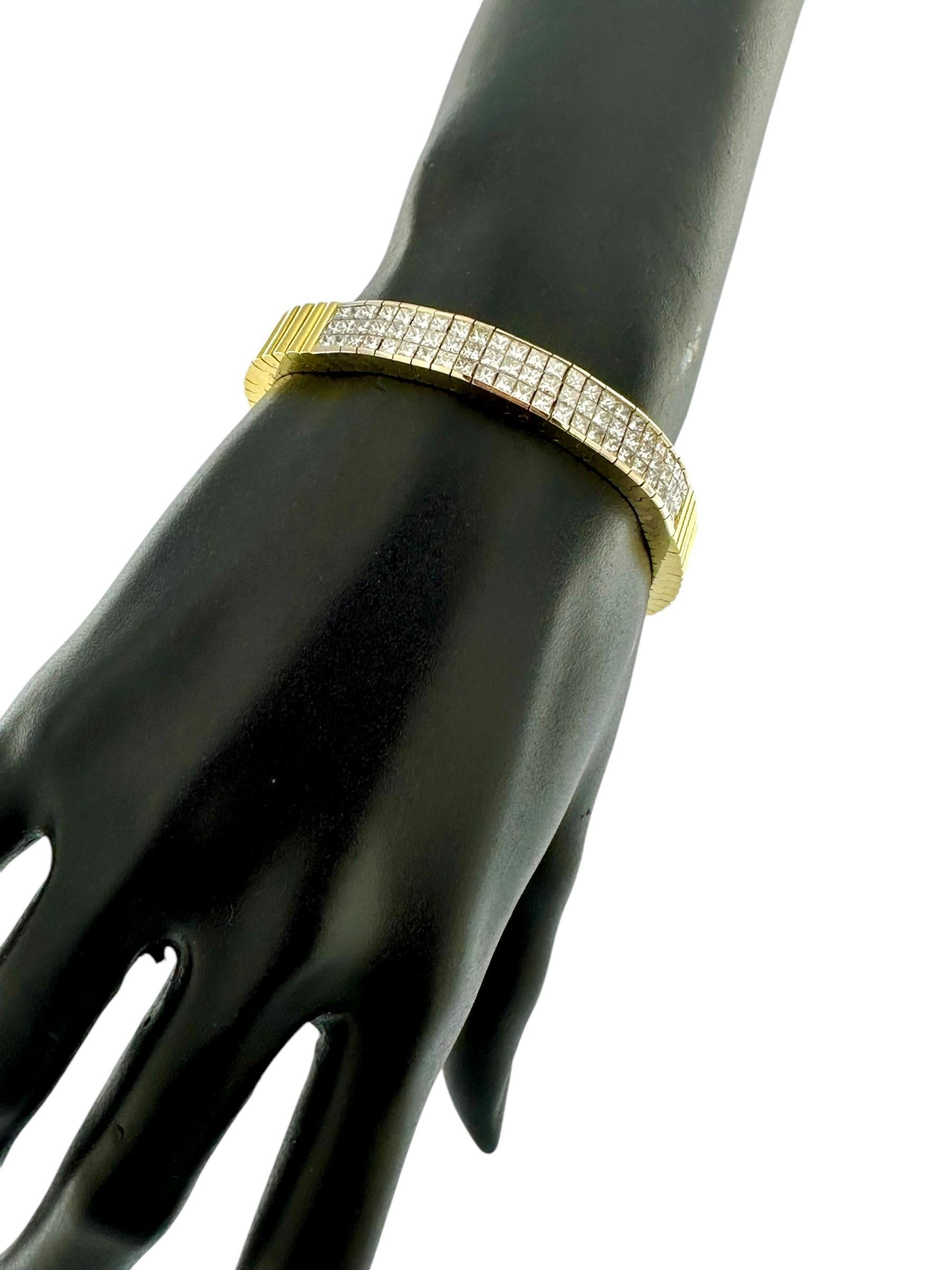 HRD Certified Tennis Bracelet Yellow and White Gold with Diamonds For Sale 3