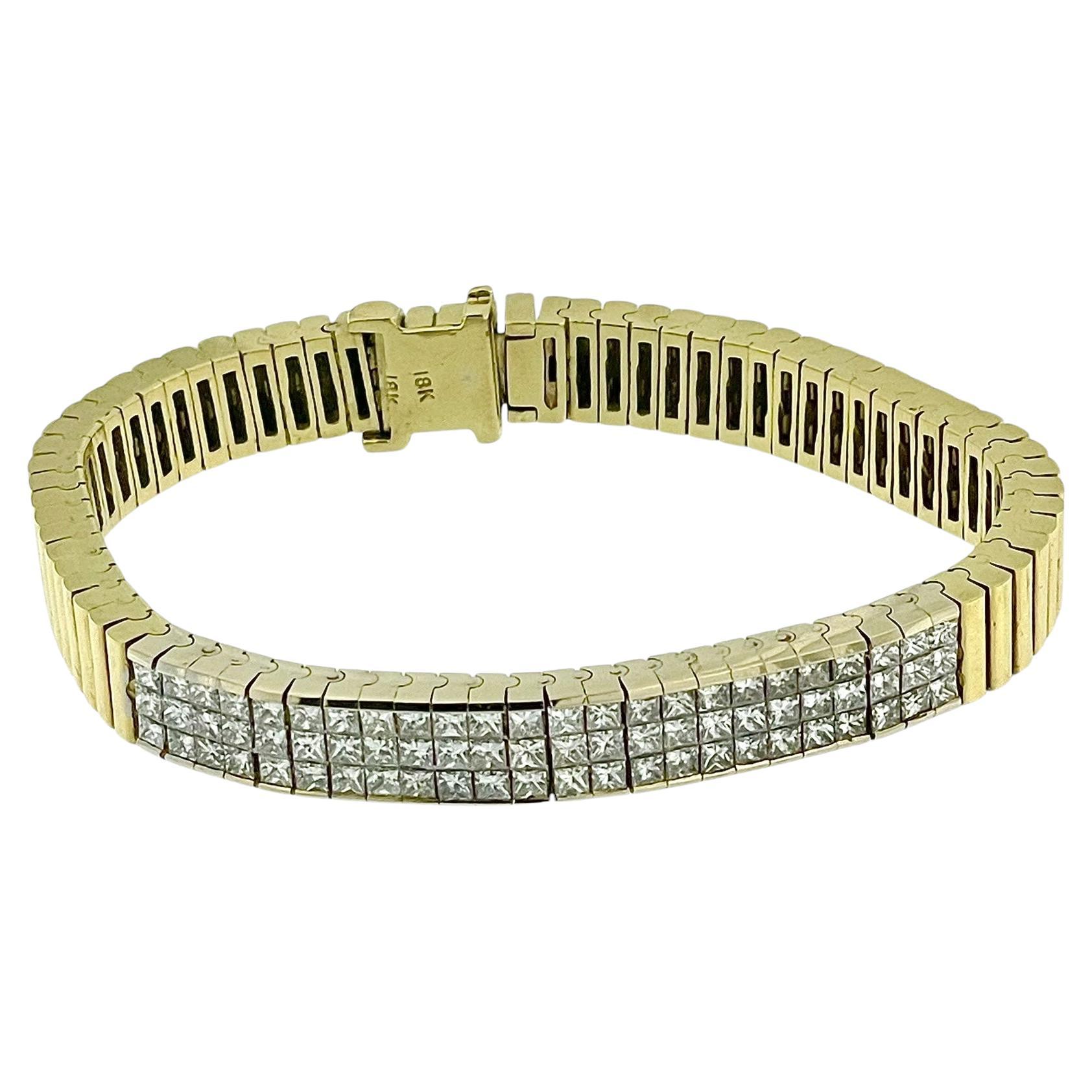 HRD Certified Tennis Bracelet Yellow and White Gold with Diamonds