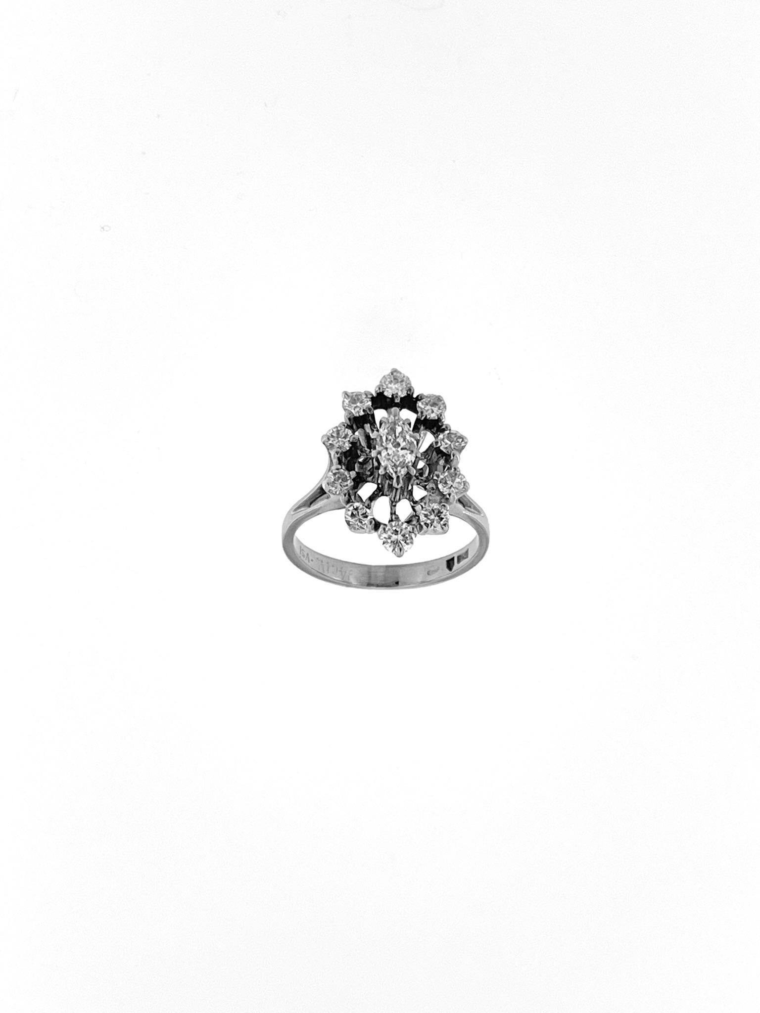 Mixed Cut HRD Certified White Gold Art Deco Cocktail Ring with Diamonds For Sale
