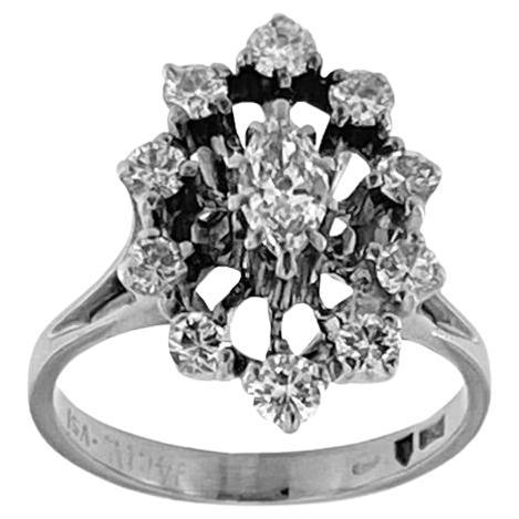 HRD Certified White Gold Art Deco Cocktail Ring with Diamonds For Sale
