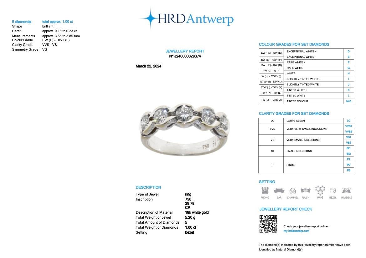 HRD Certified White Gold Band Ring with 1.00ct Natural Diamonds For Sale 8