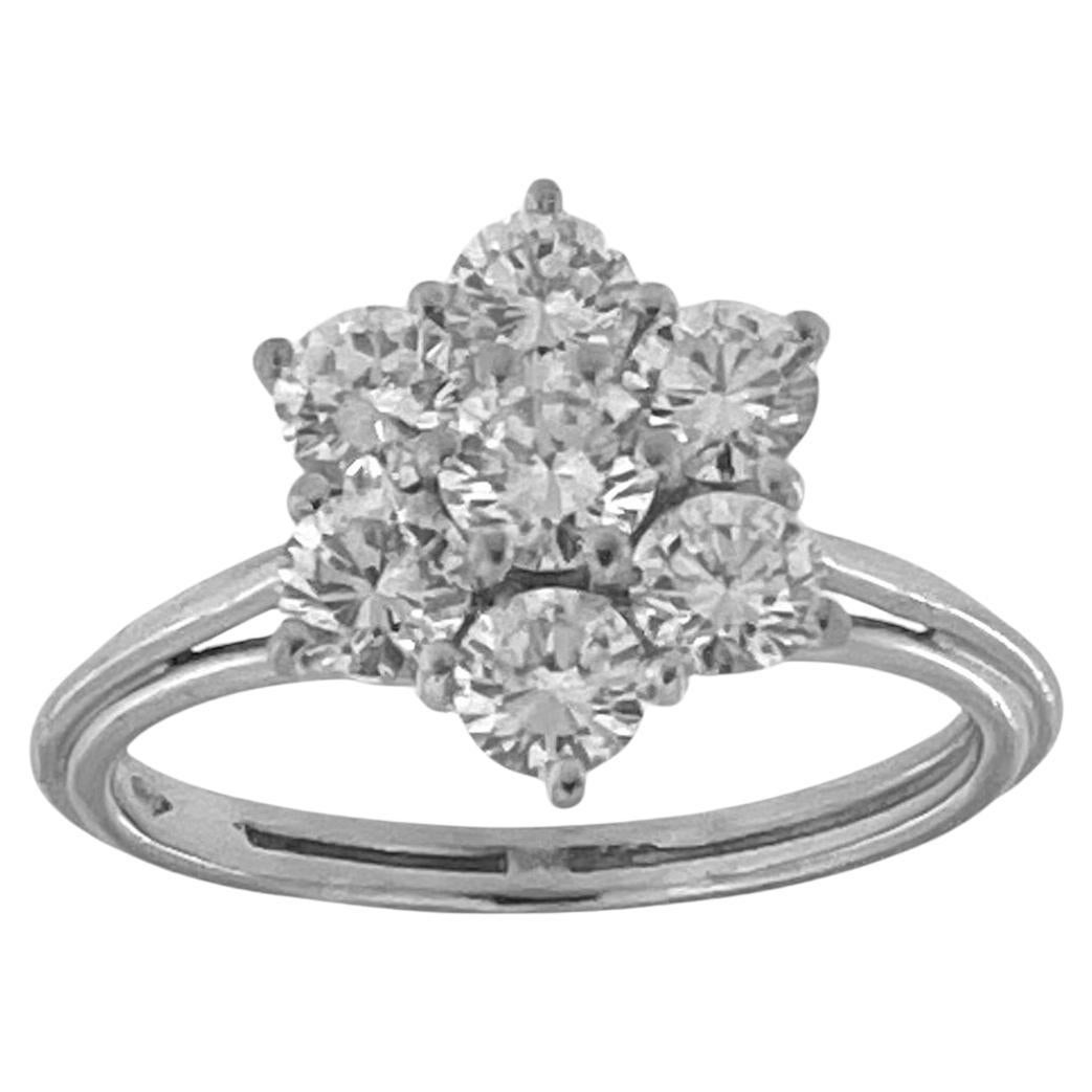 HRD Certified White Gold Daisy Flower Ring with 1.10ct Natural Diamonds