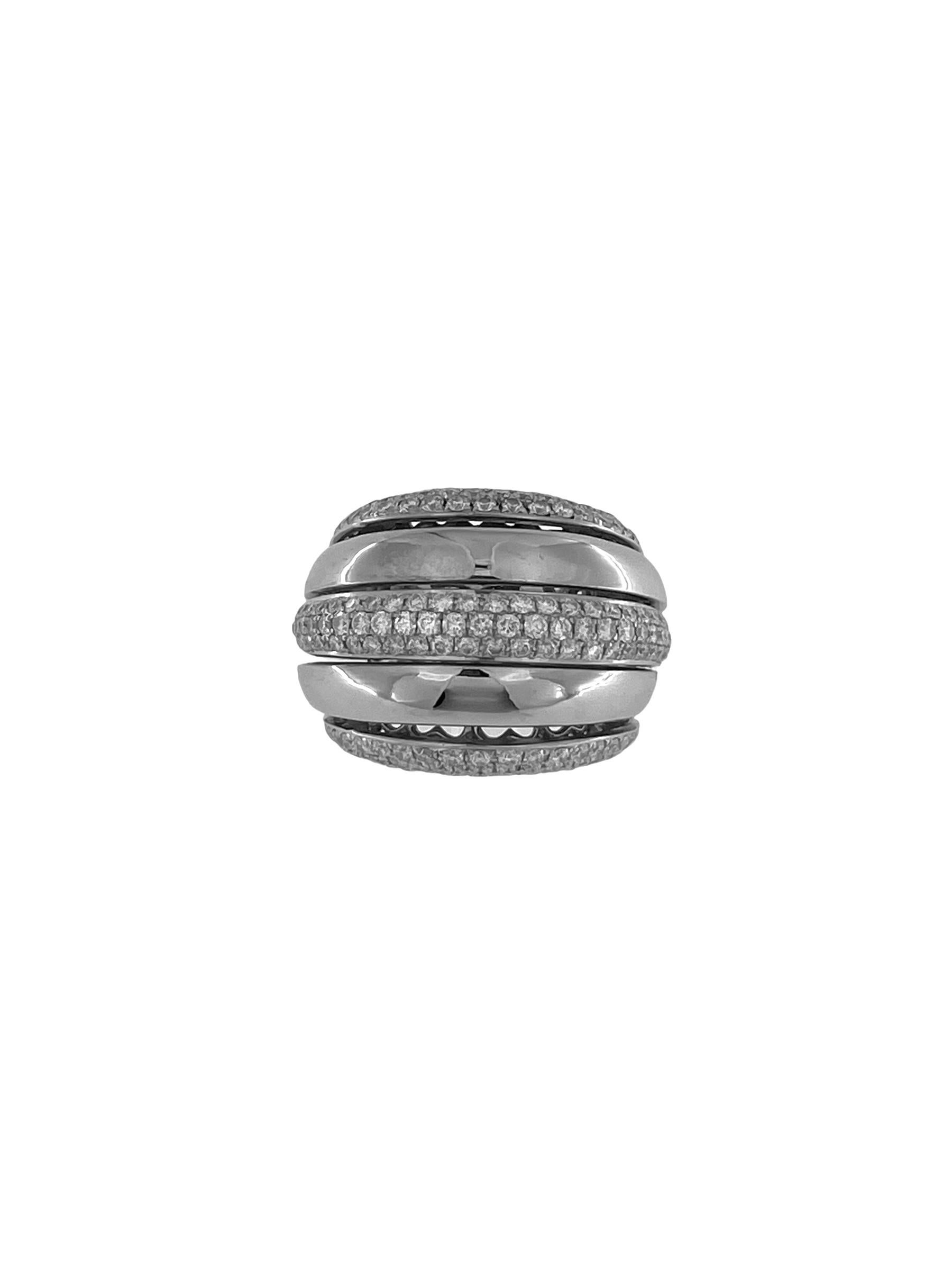 da uomo o donna Anello a cupola in oro bianco certificato HRD con pavé di diamanti da 2,55 carati in vendita