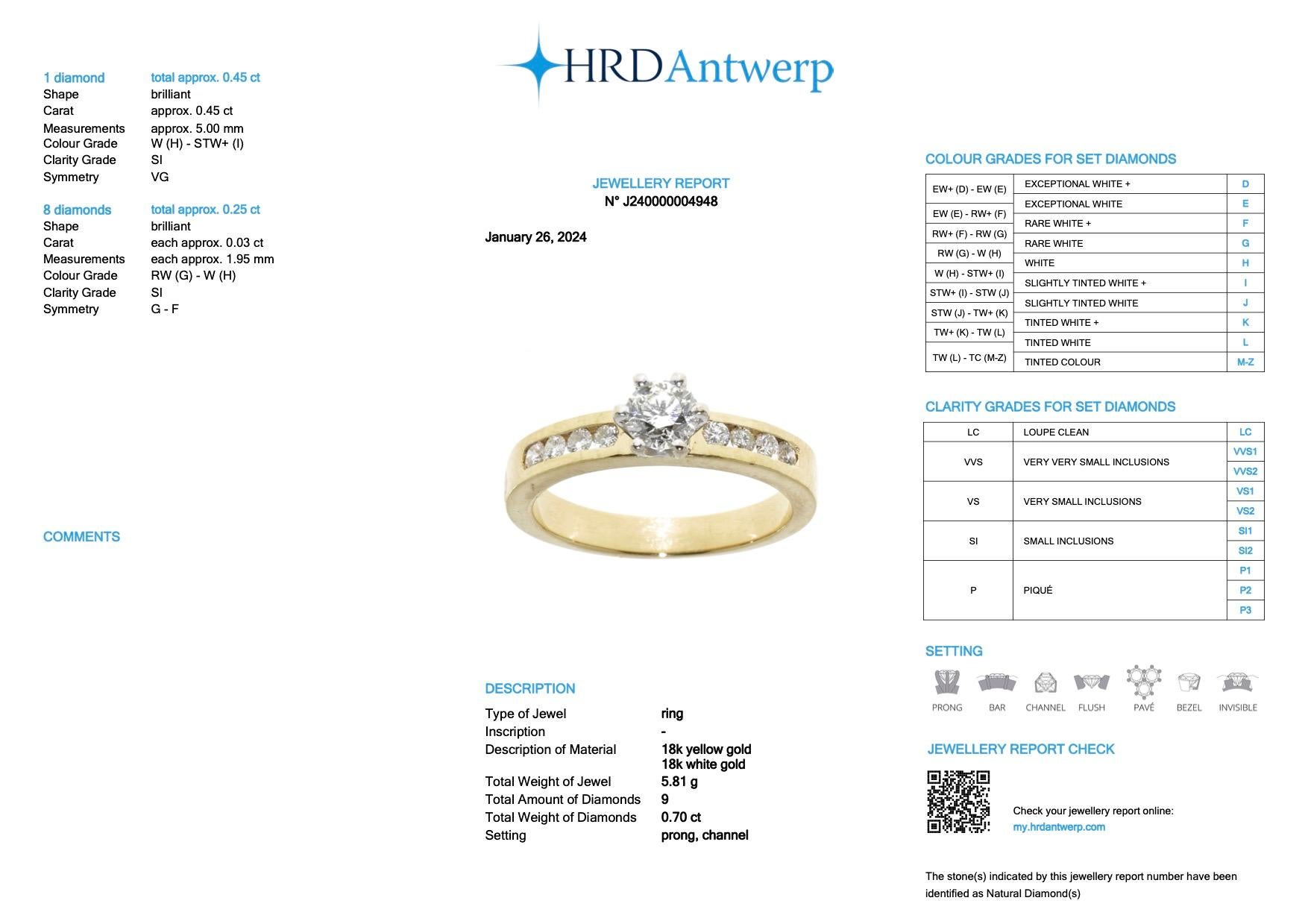 HRD Certified Yellow and White Gold Engagement Ring with Diamonds For Sale 1