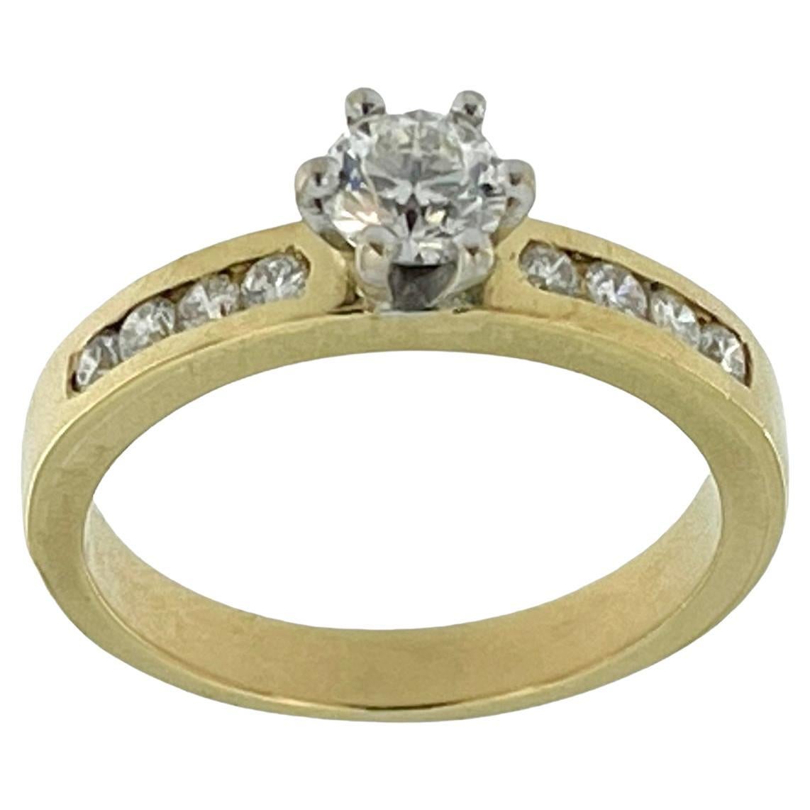 HRD Certified Yellow and White Gold Engagement Ring with Diamonds For Sale