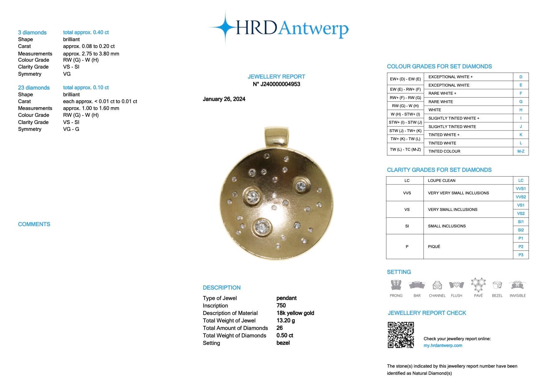 HRD Certified Yellow Gold and Diamonds Set Ring and Pendant Moon Design For Sale 4