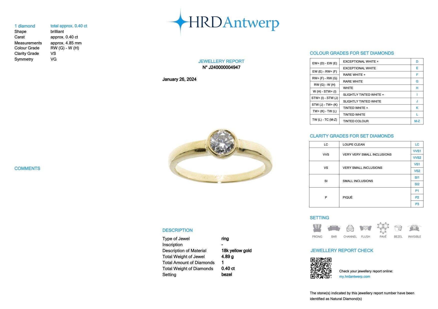 HRD Certified Yellow Gold Diamond Engagement Ring In Good Condition For Sale In Esch sur Alzette, Esch-sur-Alzette