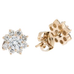 Retro HRD Certified Yellow Gold Diamond Flower Earrings