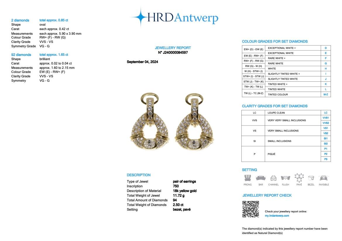 Orecchini in oro giallo certificati HRD con 2,50ct di diamanti naturali in vendita 10