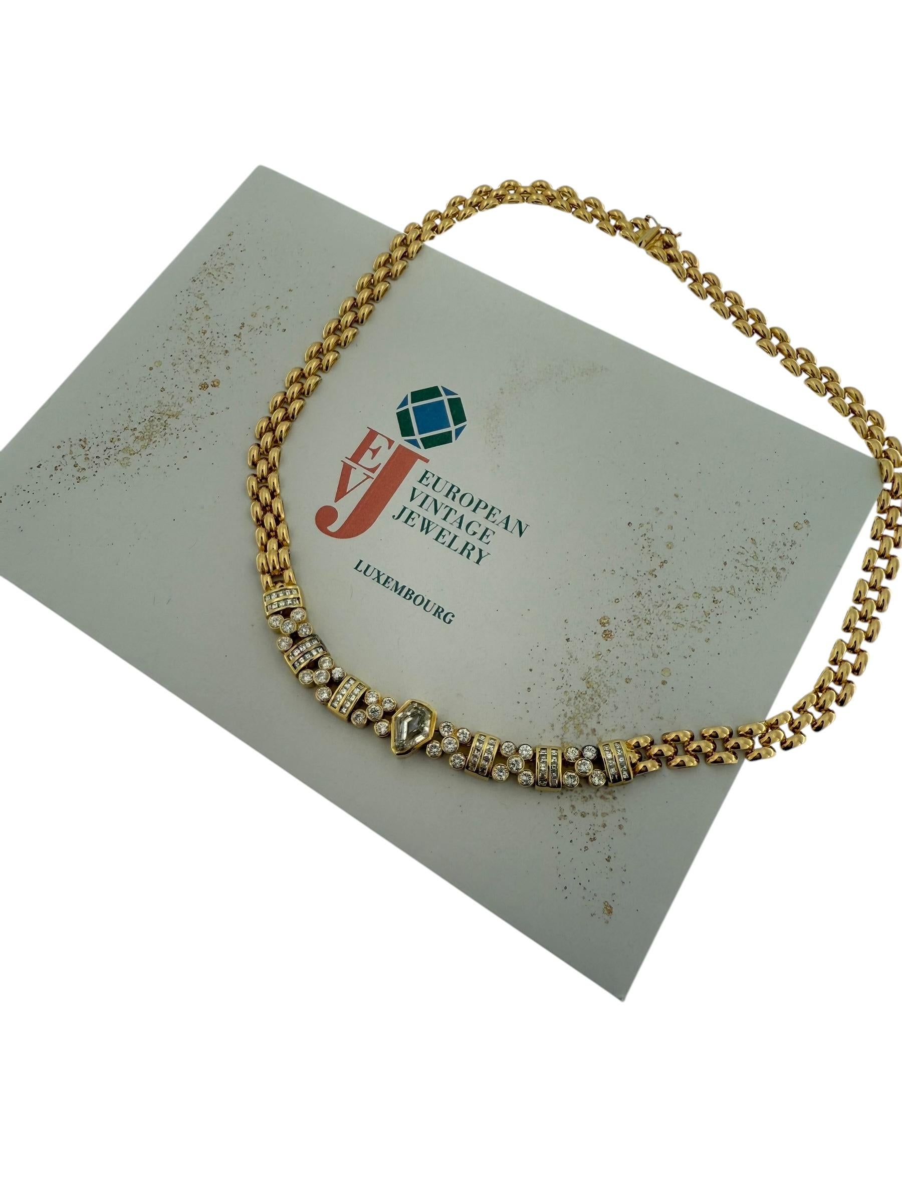 HRD Certified Yellow Gold Necklace with 5.00ct Natural Diamonds In Excellent Condition For Sale In Esch sur Alzette, Esch-sur-Alzette