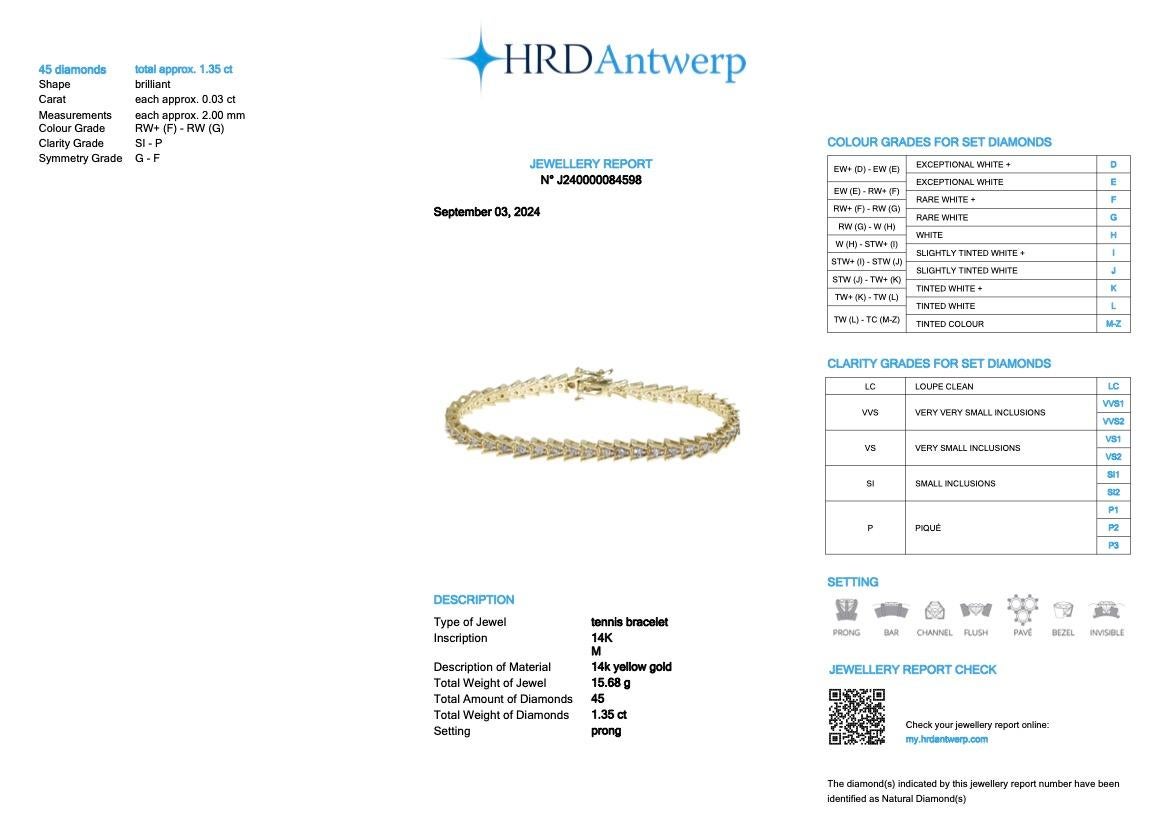 Bracelet tennis en or jaune certifié HRD avec diamants naturels en vente 7