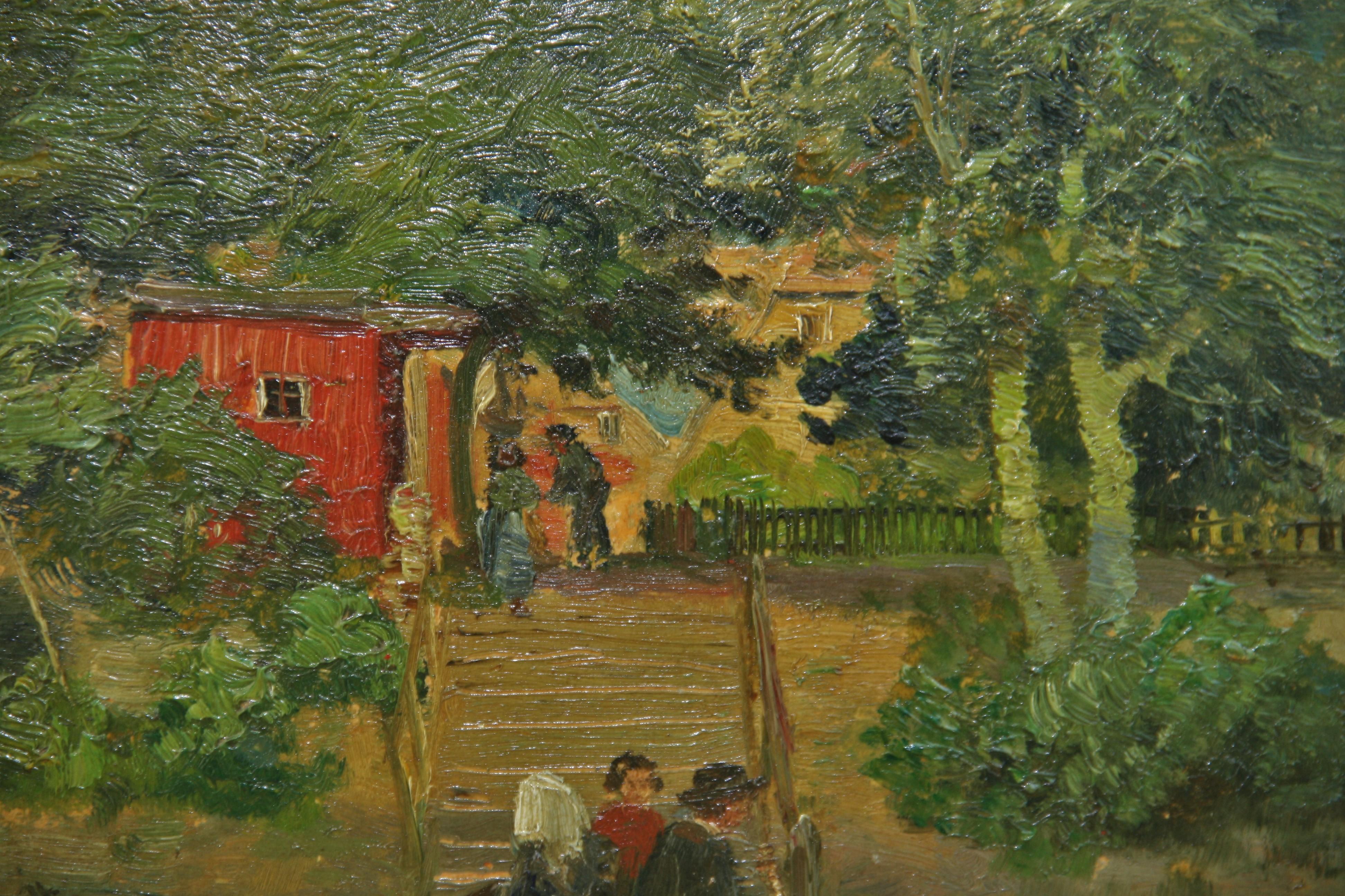 Antique German Landscape Figurative Rowboat River Crossing 1900 For Sale 2