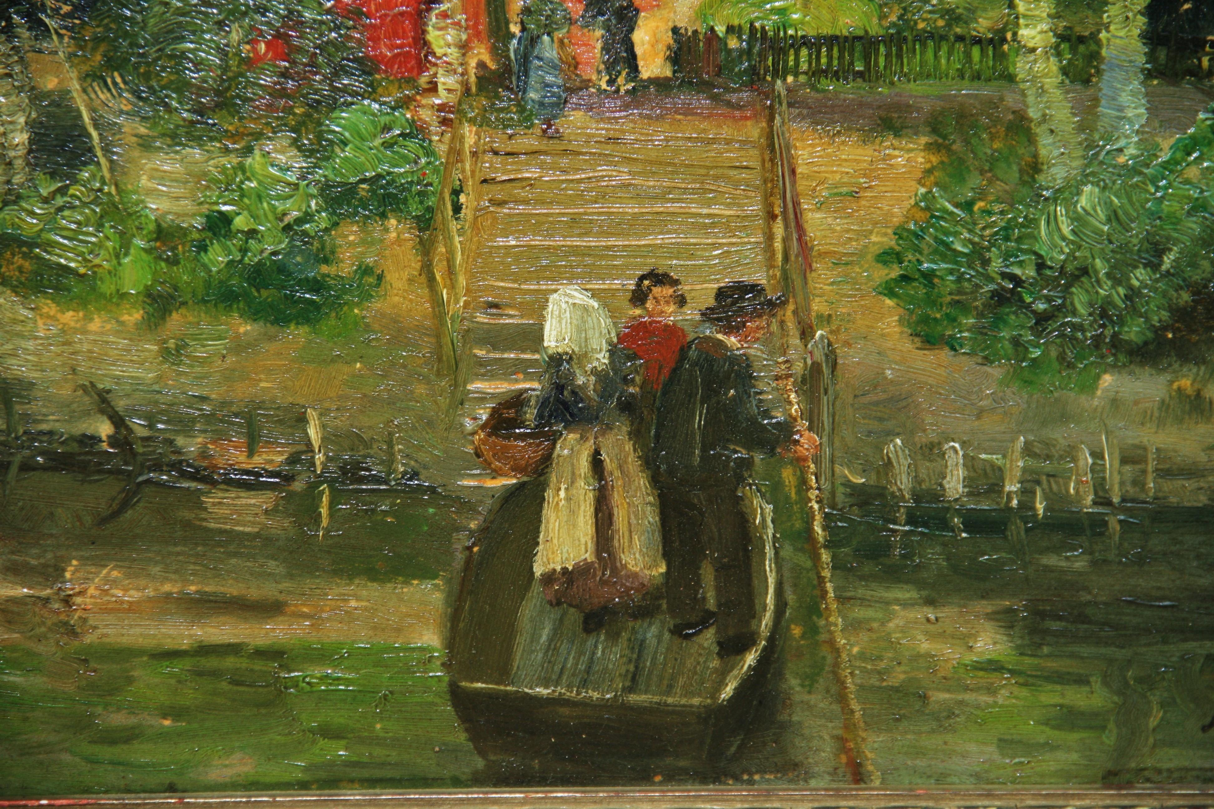 Antike deutsche Landschaft, figurative Ruderboot- Flussüberquerung, 1900 im Angebot 4