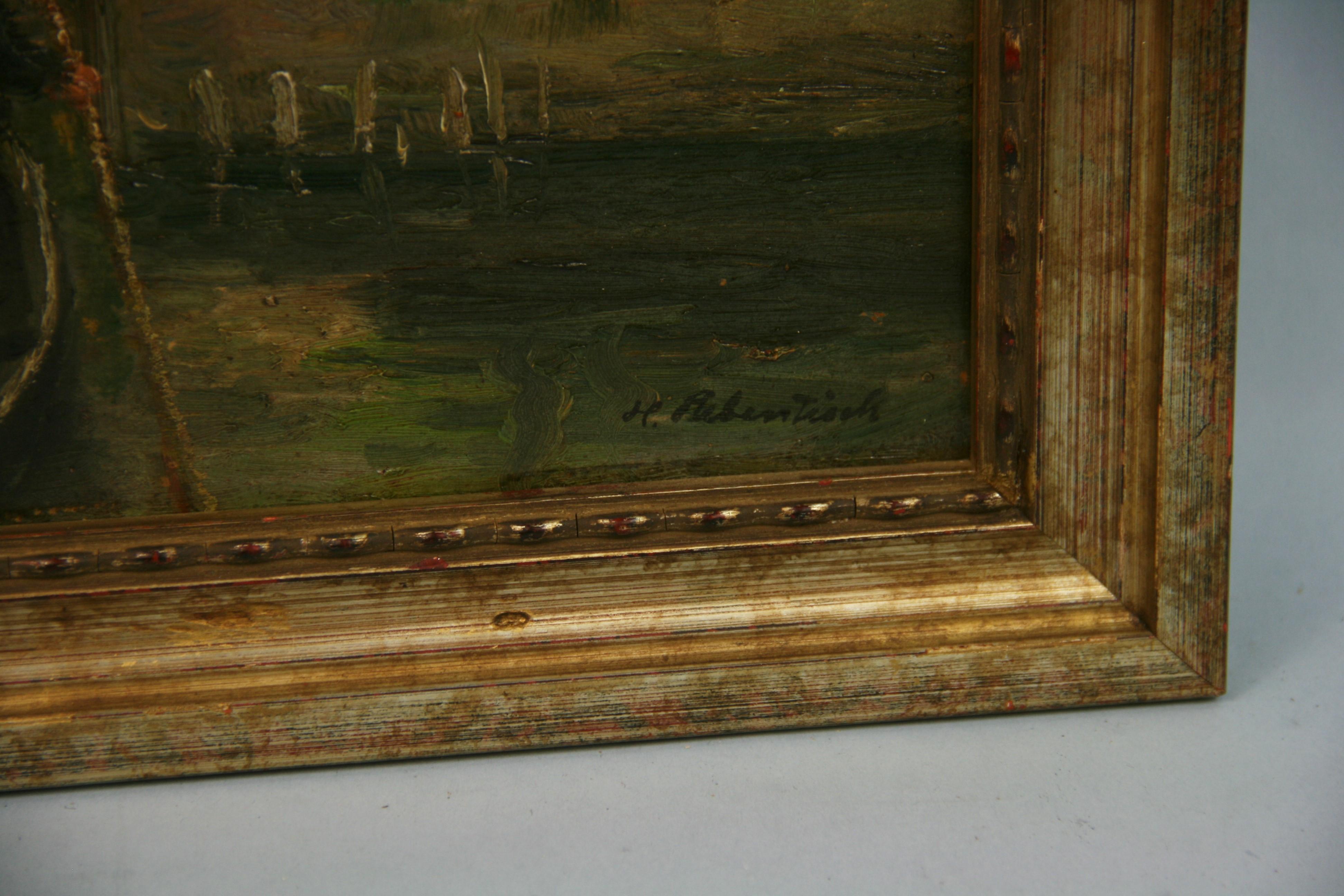 Antique German Landscape Figurative Rowboat River Crossing 1900 For Sale 5