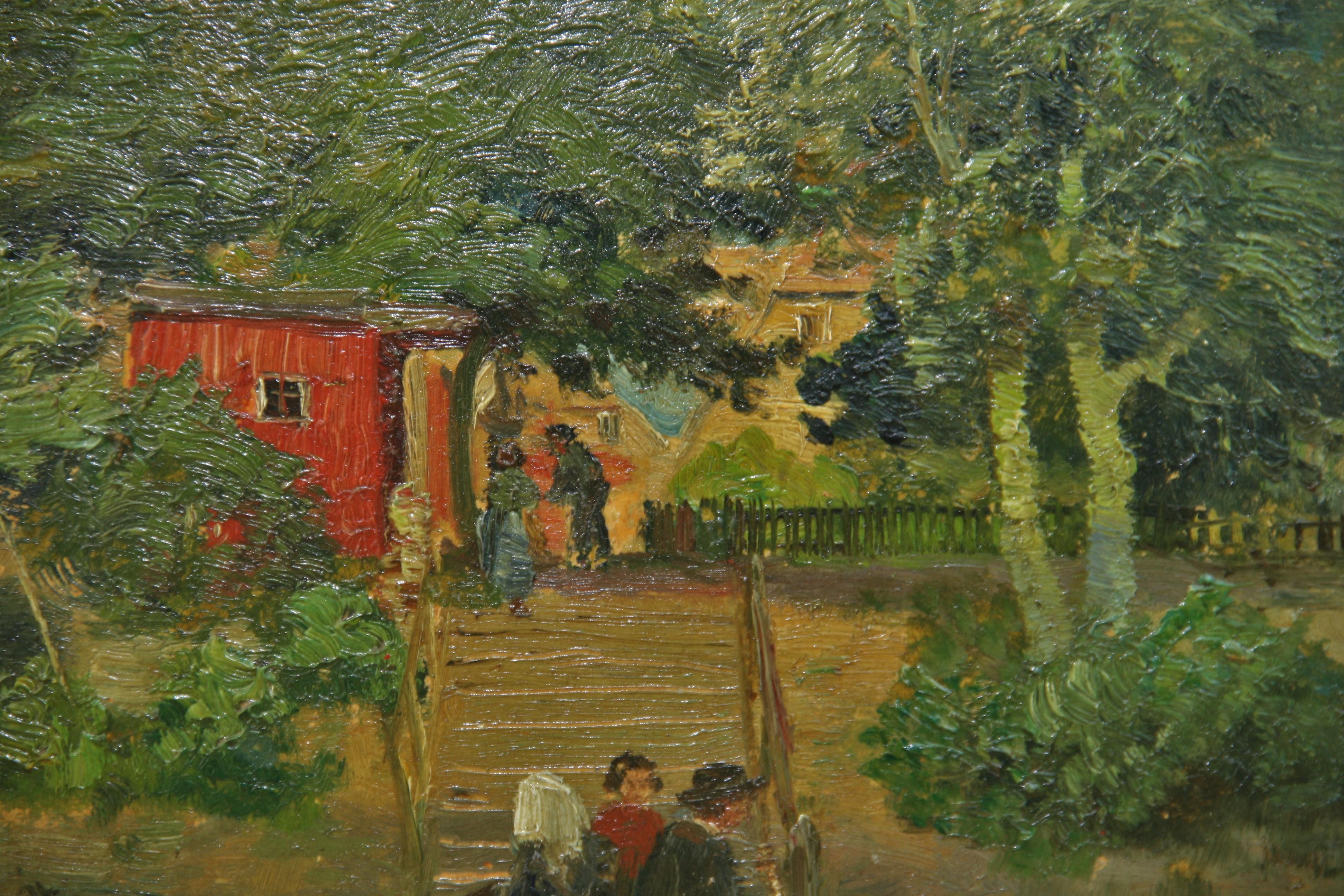 Antique German Landscape River Crossing Oil Painting  1900 For Sale 3