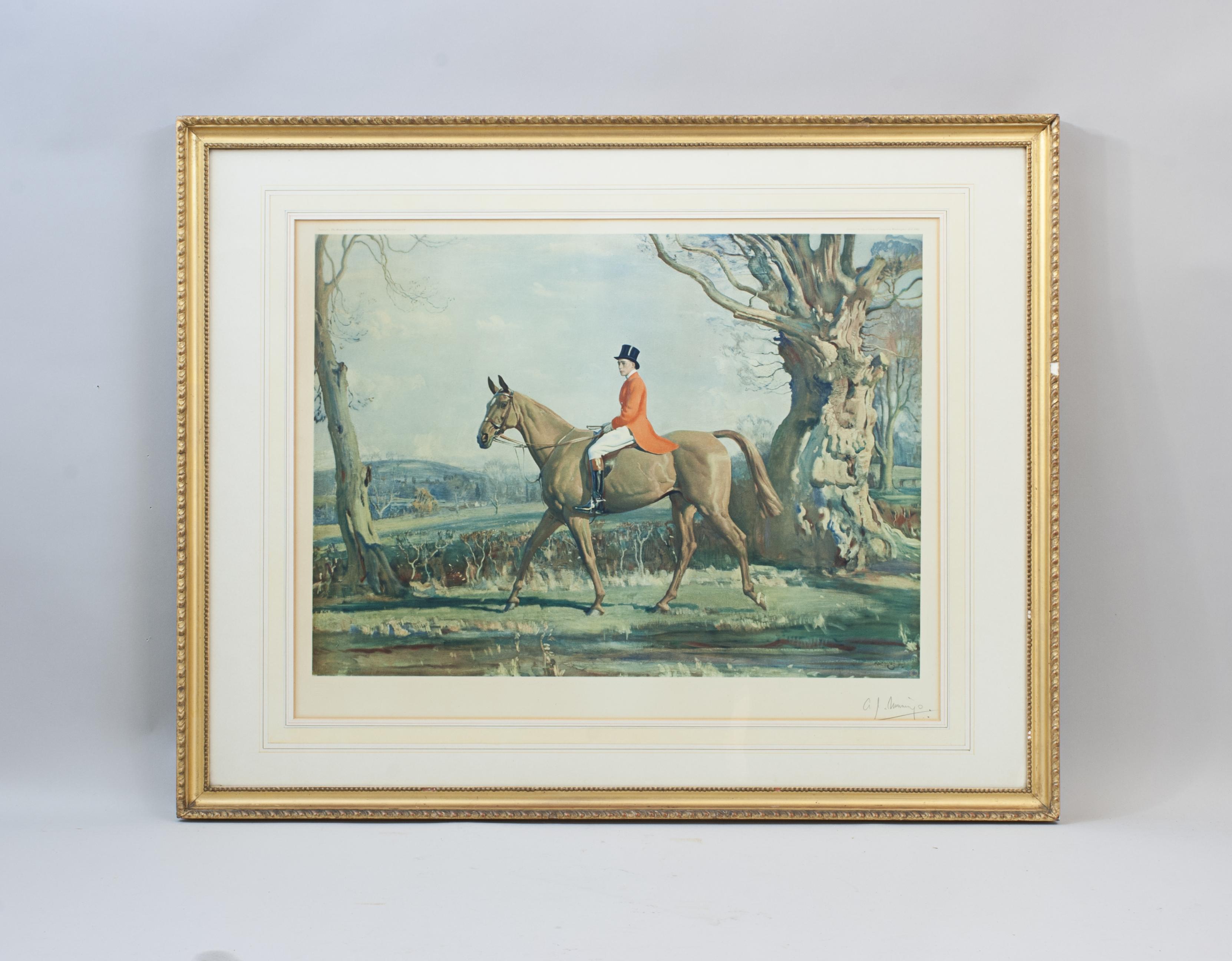 The Prince Of Wales By Alfred Munnings.
A rare and signed Sir Alfred Munnings coloured lithograph of H.R.H The Prince Of Wales, sat astride his chestnut hunter, Forest Witch. King Edward VIII, as Prince of Wales, can be seen dressed for a fox hunt