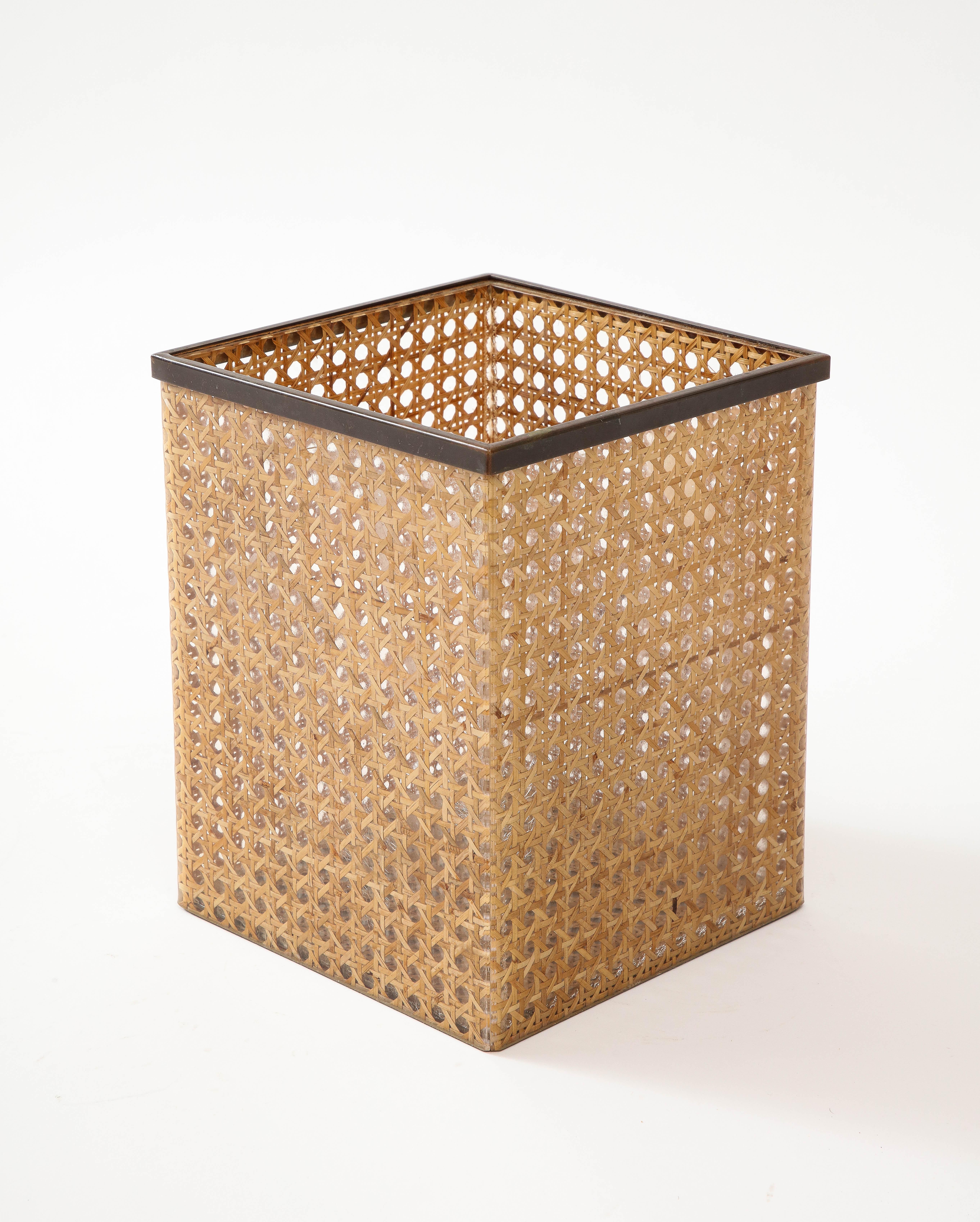Christian Dior Home Lucite, Bronze, and Cane Bin, 1970 3