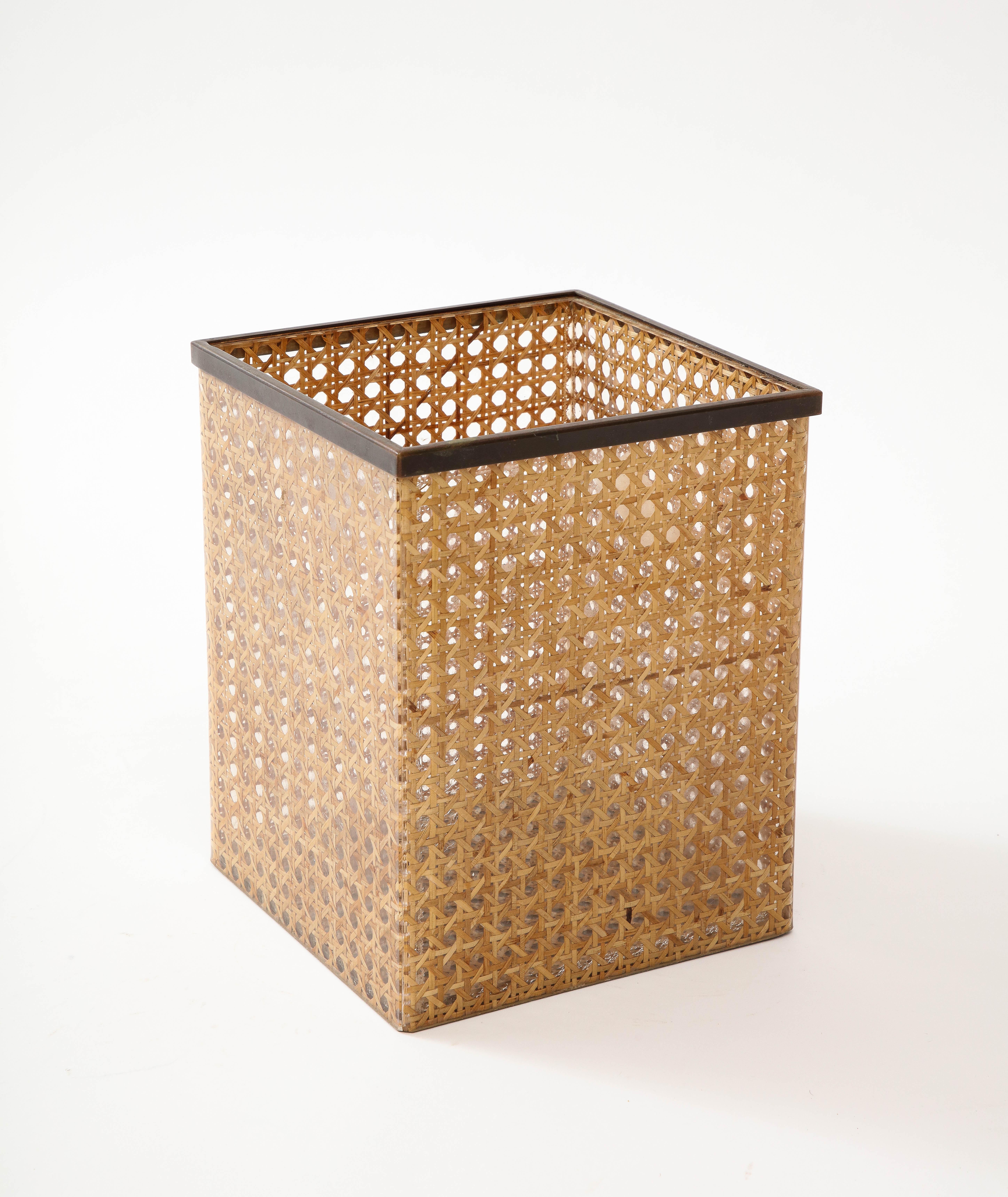 Christian Dior Home Lucite, Bronze, and Cane Bin, 1970 4