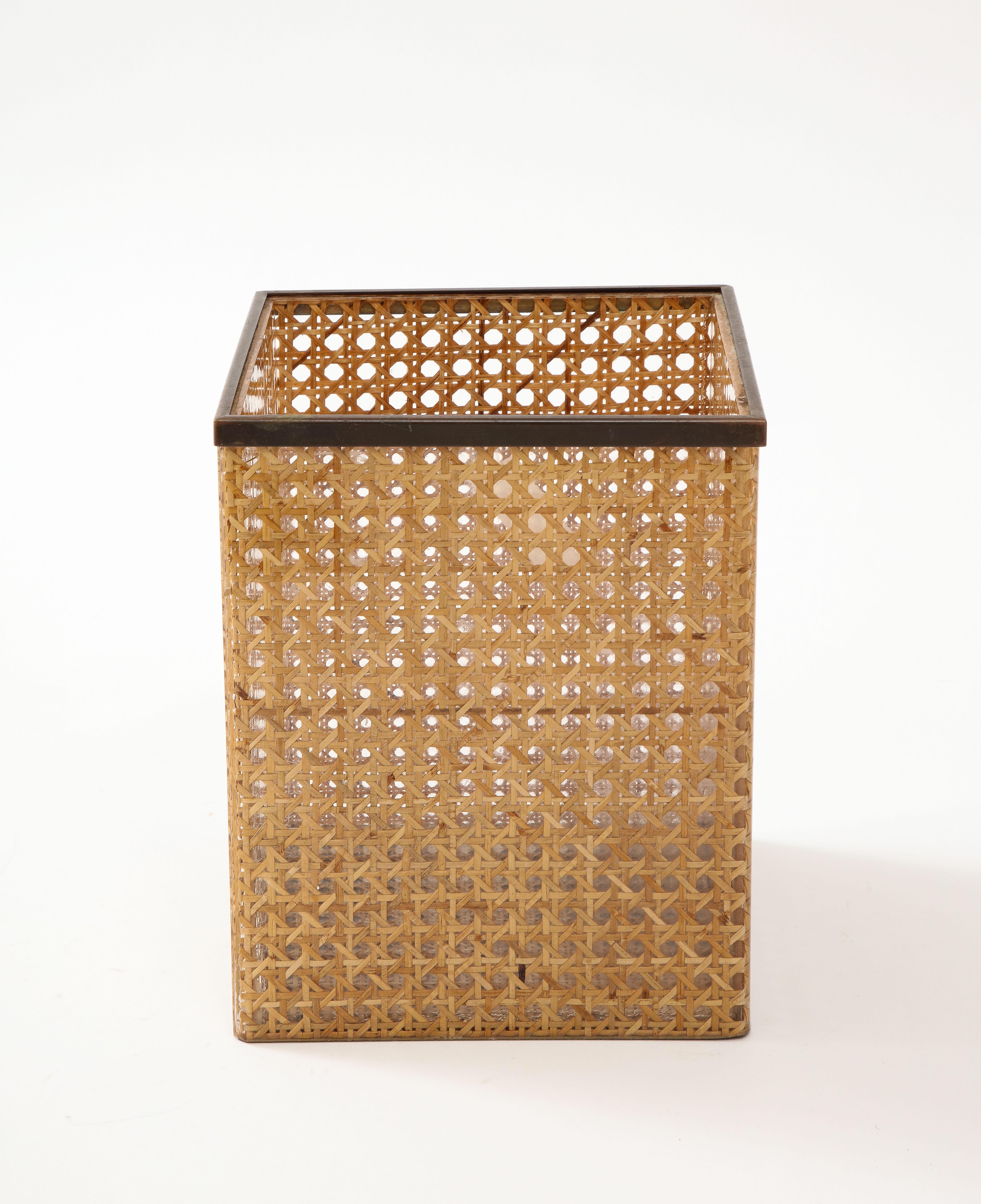 Christian Dior Home Lucite, Bronze, and Cane Bin, 1970 5