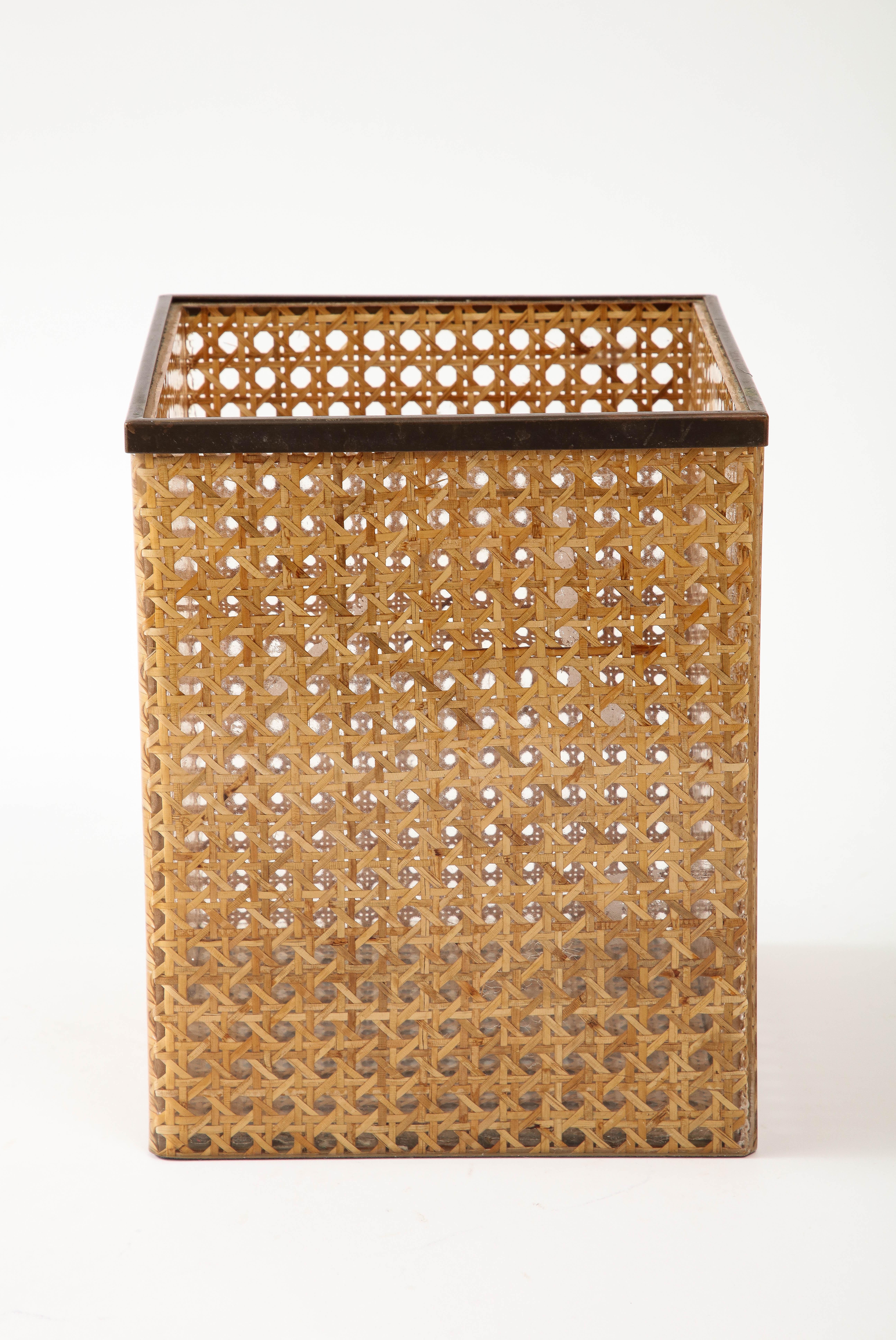 Christian Dior Home Lucite, Bronze, and Cane Bin, 1970 1