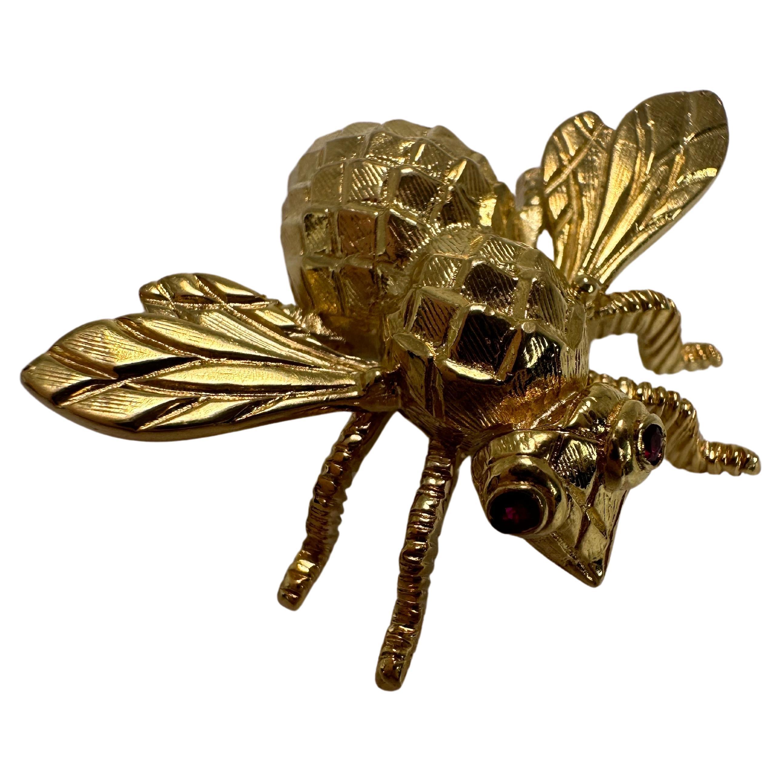 H.Rosenthal Broche abeille en or jaune 18 carats avec rubis RARE en vente