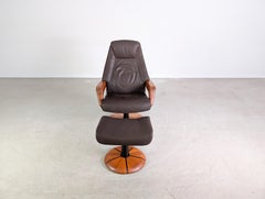 HS design Teak Midcentury Sessel Leder mit Ottoman danish