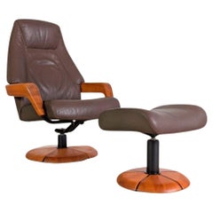 HS design Teak Midcentury Sessel Leder mit Ottoman danish