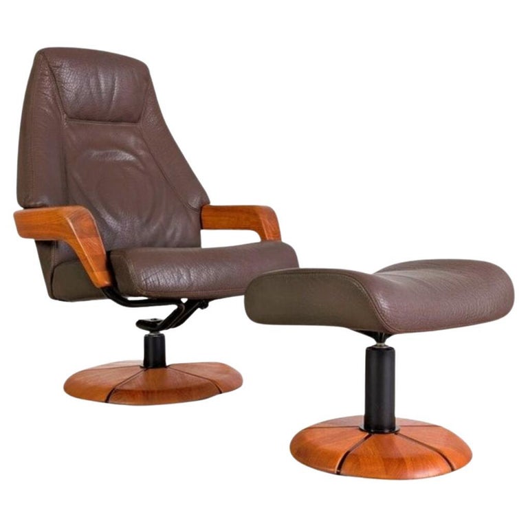HS design Teak Midcentury Sessel Leder mit Ottoman danish