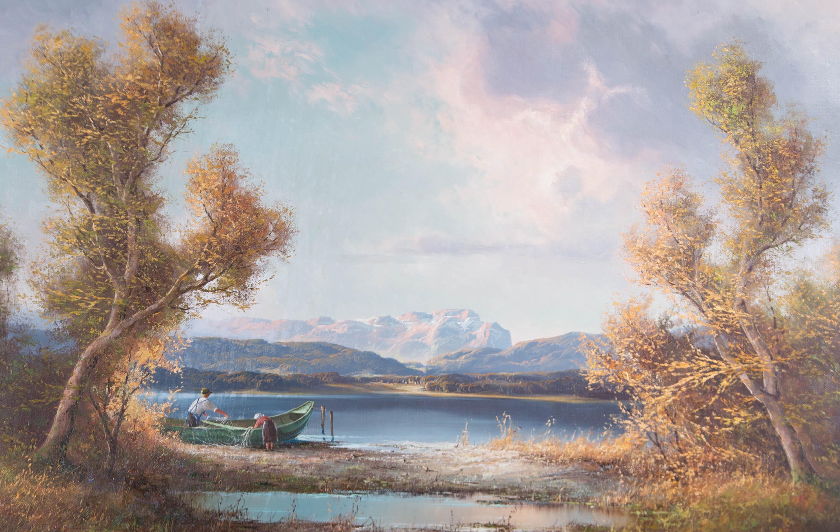 H.S. Wagner - Grande huile du 20e siècle, pêche dans le lac 2