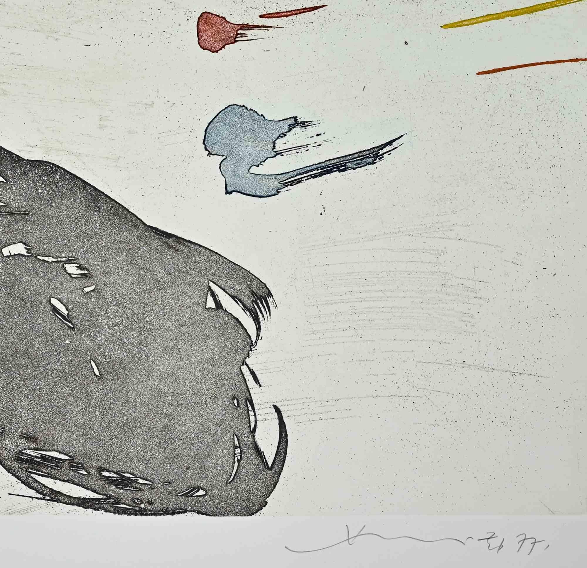 Abstrakte Komposition – Radierung von Hsiao Chin – 1970er Jahre im Angebot 1