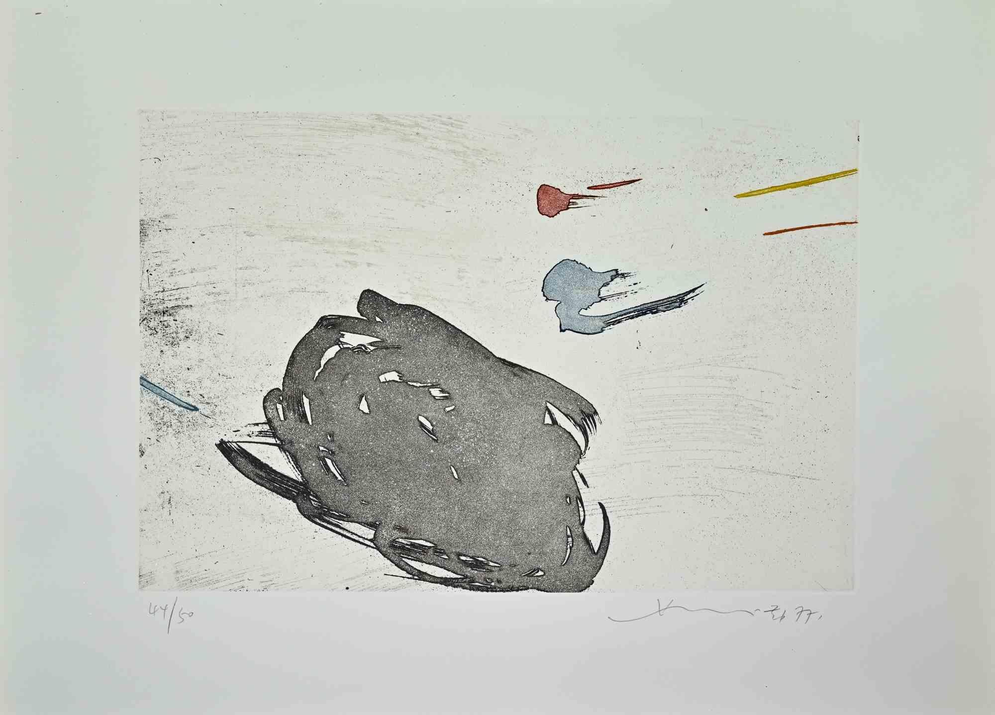 Abstrakte Komposition – Radierung von Hsiao Chin – 1970er Jahre