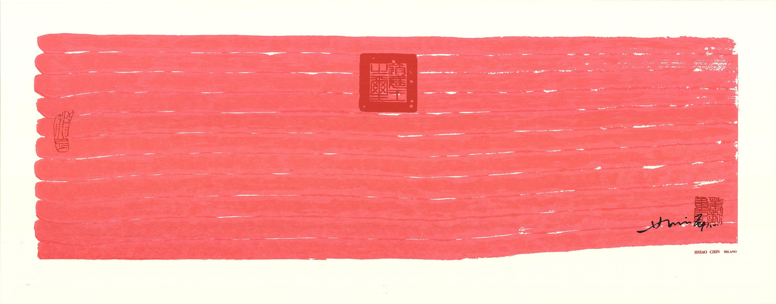Questa accattivante litografia di Hsia Chin, intitolata Untitled (Red), esemplifica la maestria dell'artista nel colore e nella forma. Il pezzo è caratterizzato da un uso sorprendente dei toni del rosso che dominano la composizione, creando una