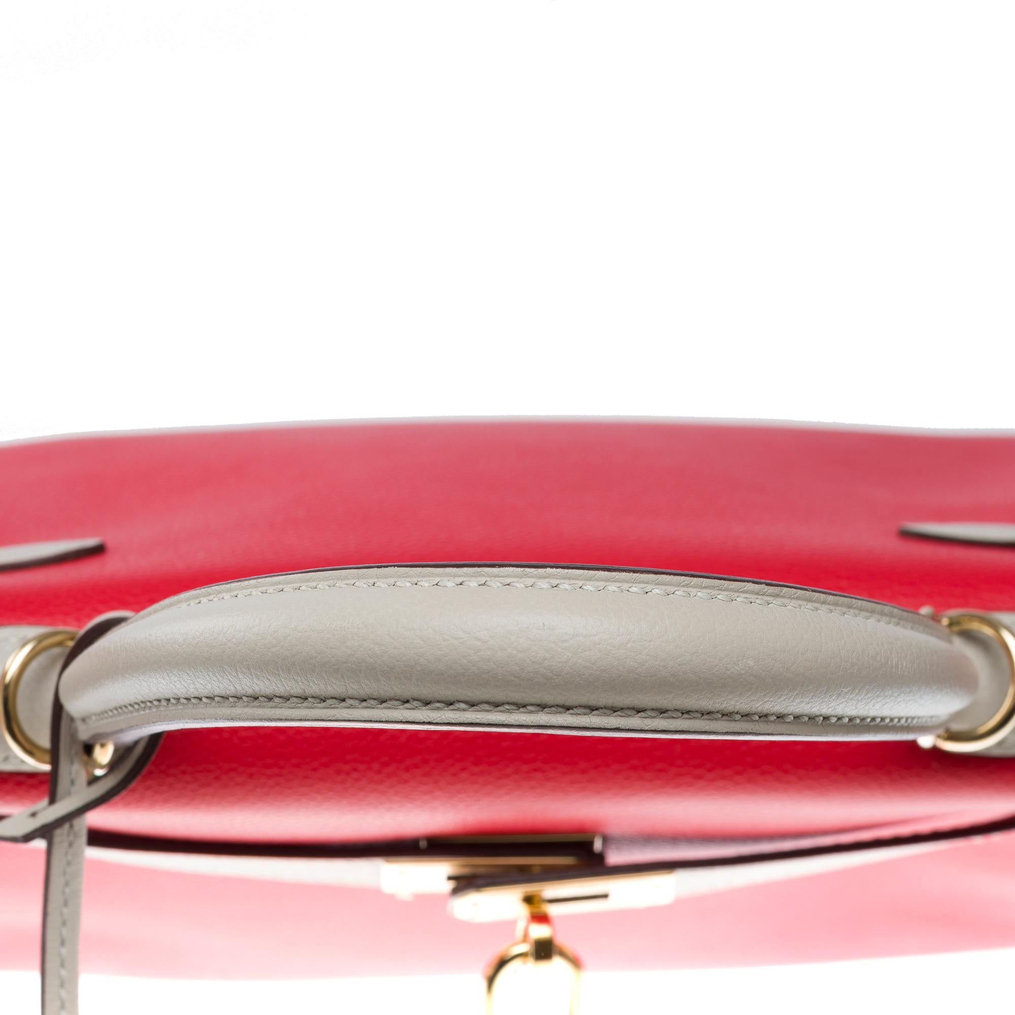 HSS Hermès Kelly 25 handbag strap in Rouge Casaque/Beton Togo leather , CHW For Sale 5