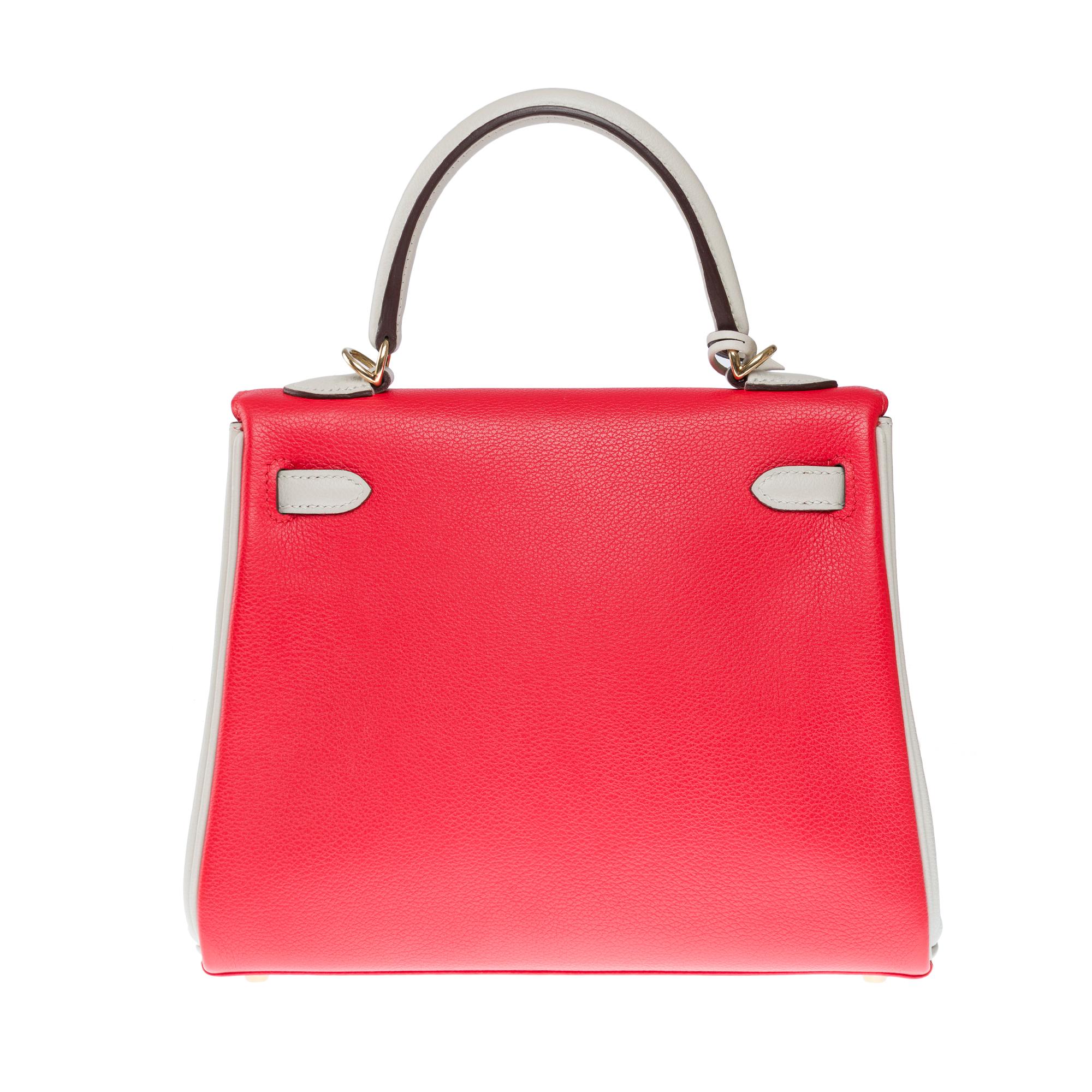 HSS Hermès Kelly 25 handbag strap in Rouge Casaque/Beton Togo leather , CHW In Excellent Condition For Sale In Paris, IDF
