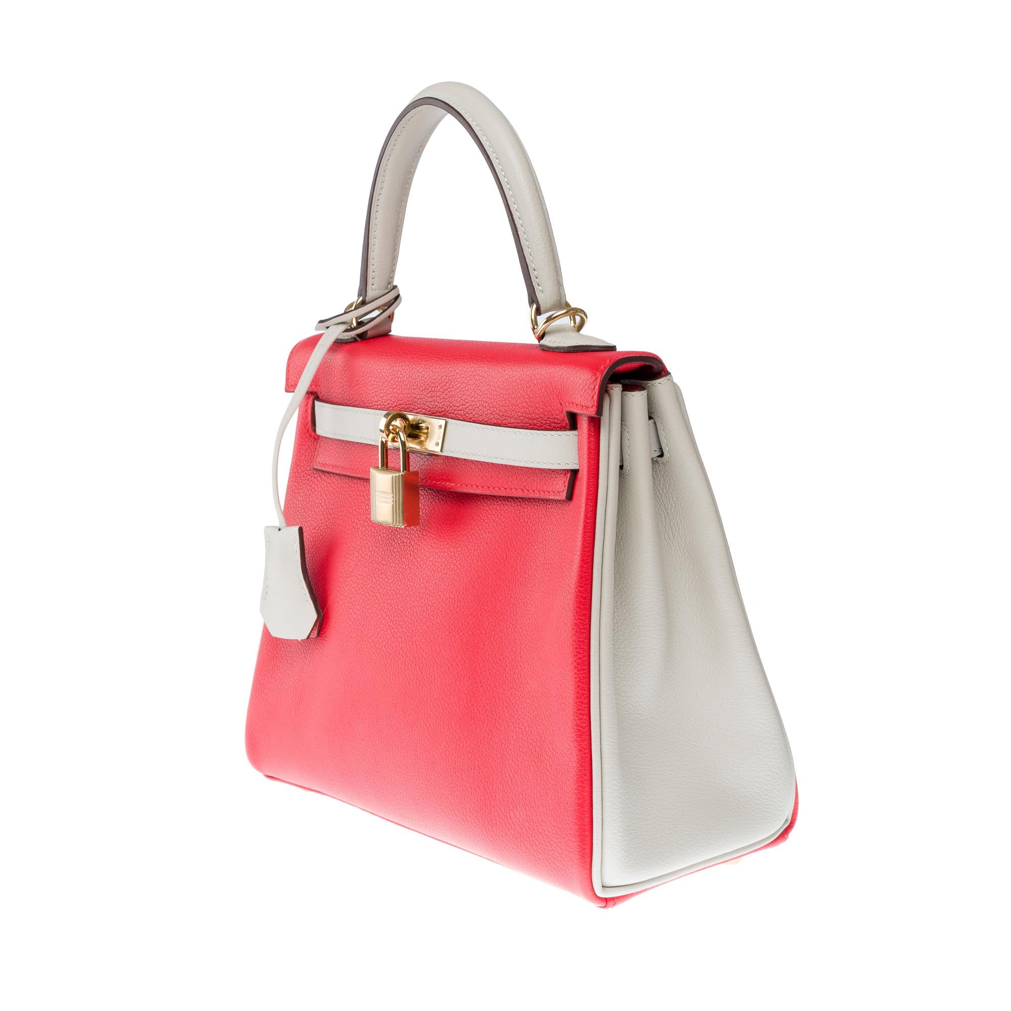 Women's HSS Hermès Kelly 25 handbag strap in Rouge Casaque/Beton Togo leather , CHW For Sale