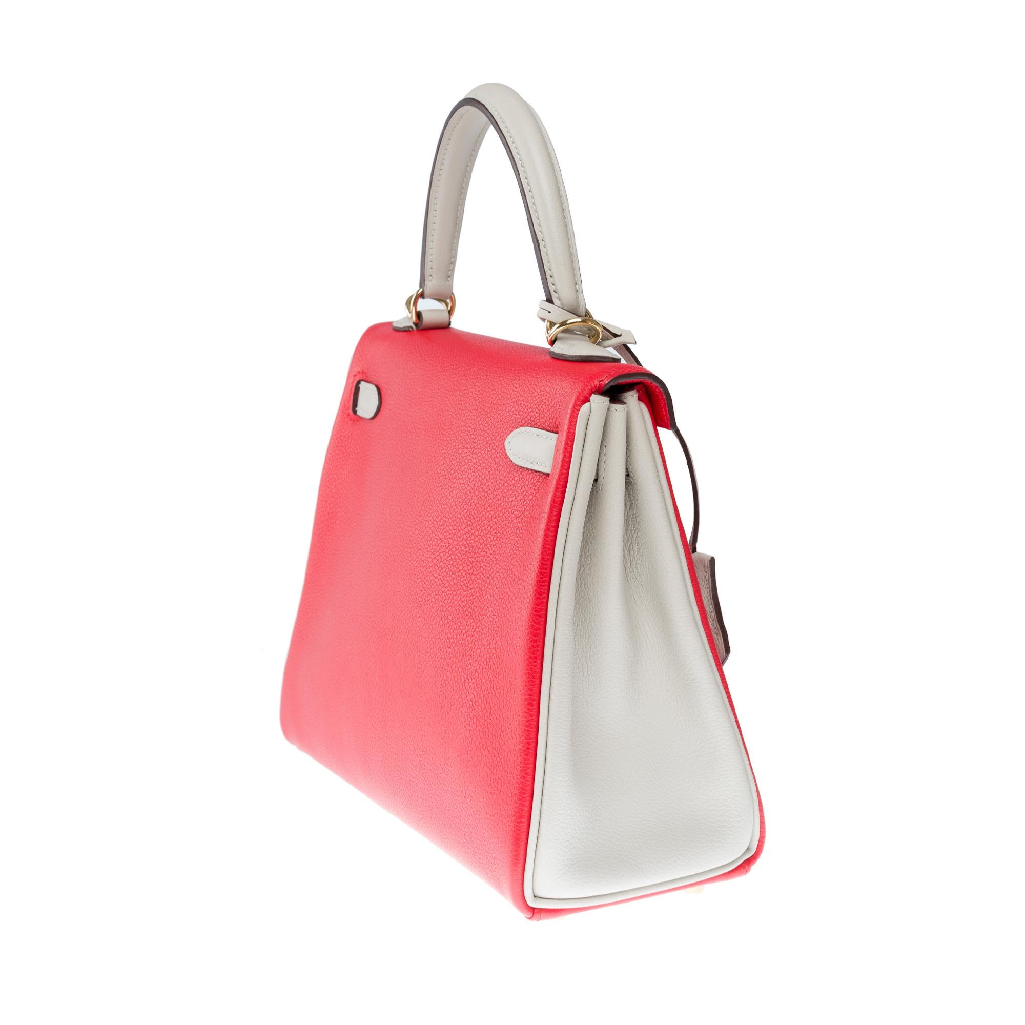 HSS Hermès Kelly 25 handbag strap in Rouge Casaque/Beton Togo leather , CHW For Sale 1