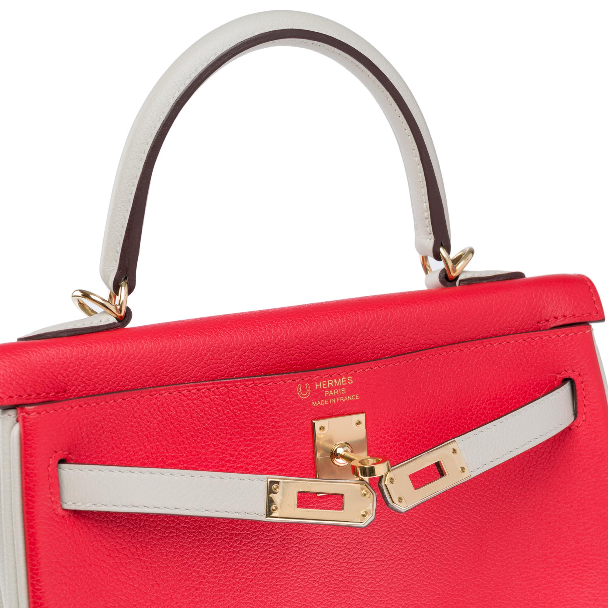 HSS Hermès Kelly 25 handbag strap in Rouge Casaque/Beton Togo leather , CHW For Sale 2