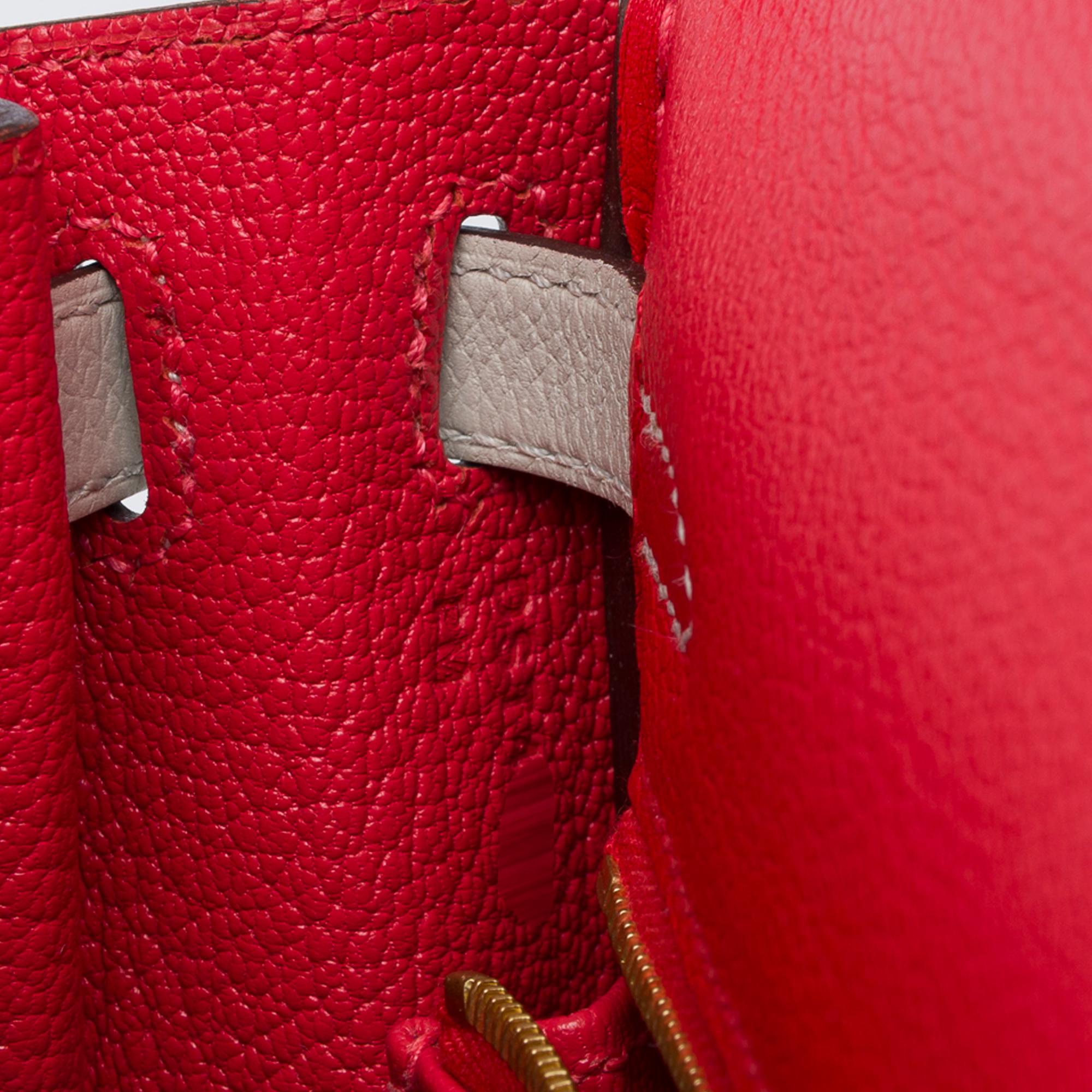 HSS Hermès Kelly 25 handbag strap in Rouge Casaque/Beton Togo leather , CHW For Sale 3