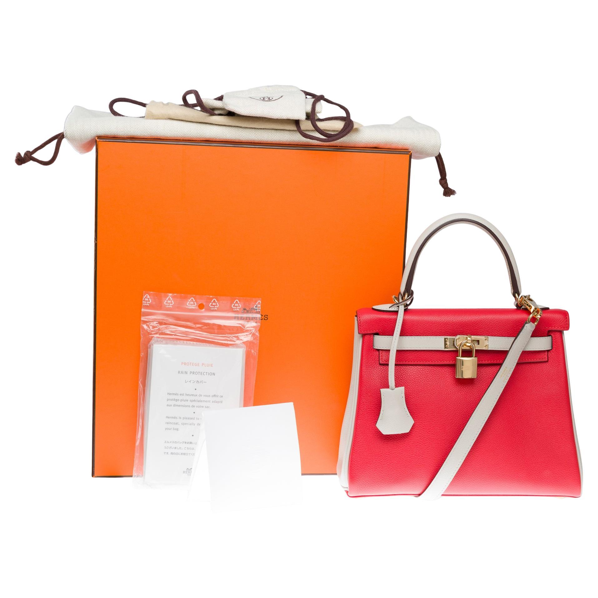 HSS Hermès Kelly 25 handbag strap in Rouge Casaque/Beton Togo leather , CHW