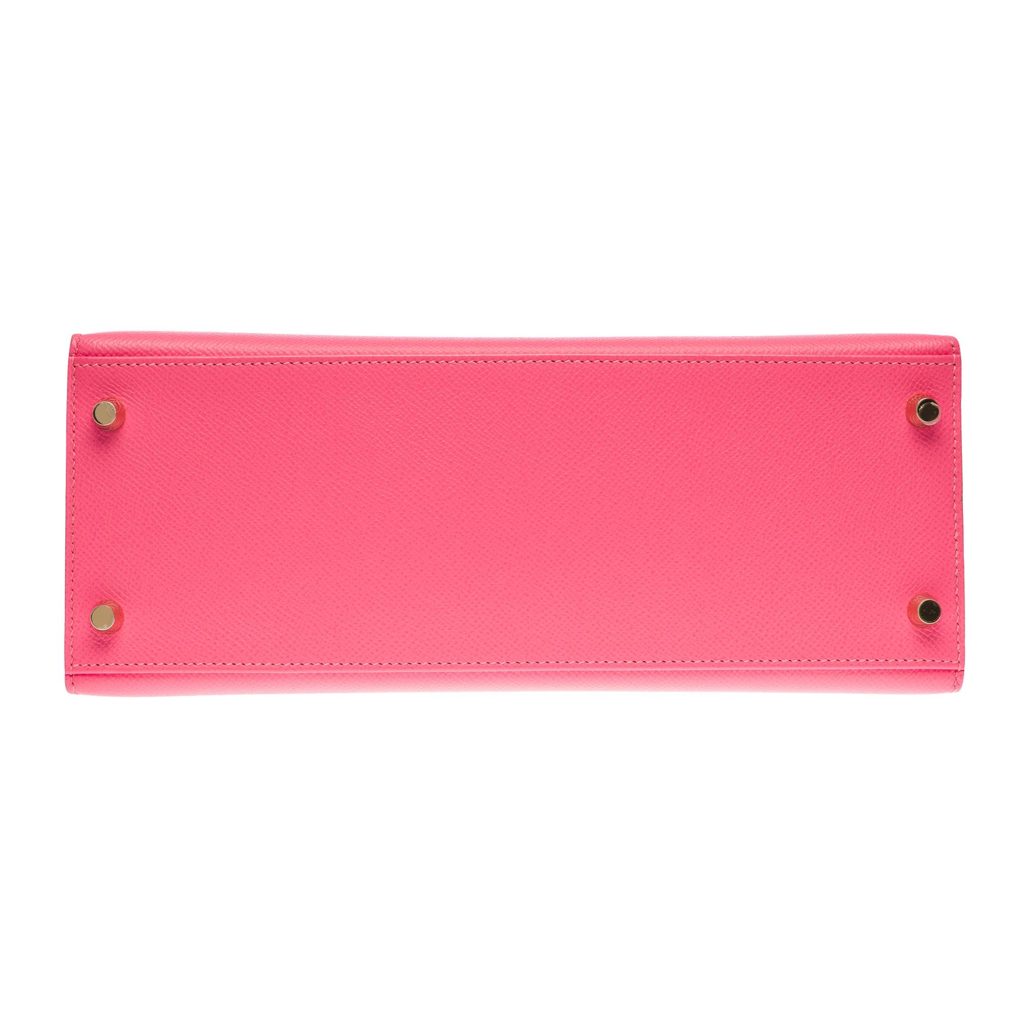 HSS Hermès Kelly 28 handbag strap in Azalee Pink & Etain Epsom leather, GHW For Sale 7