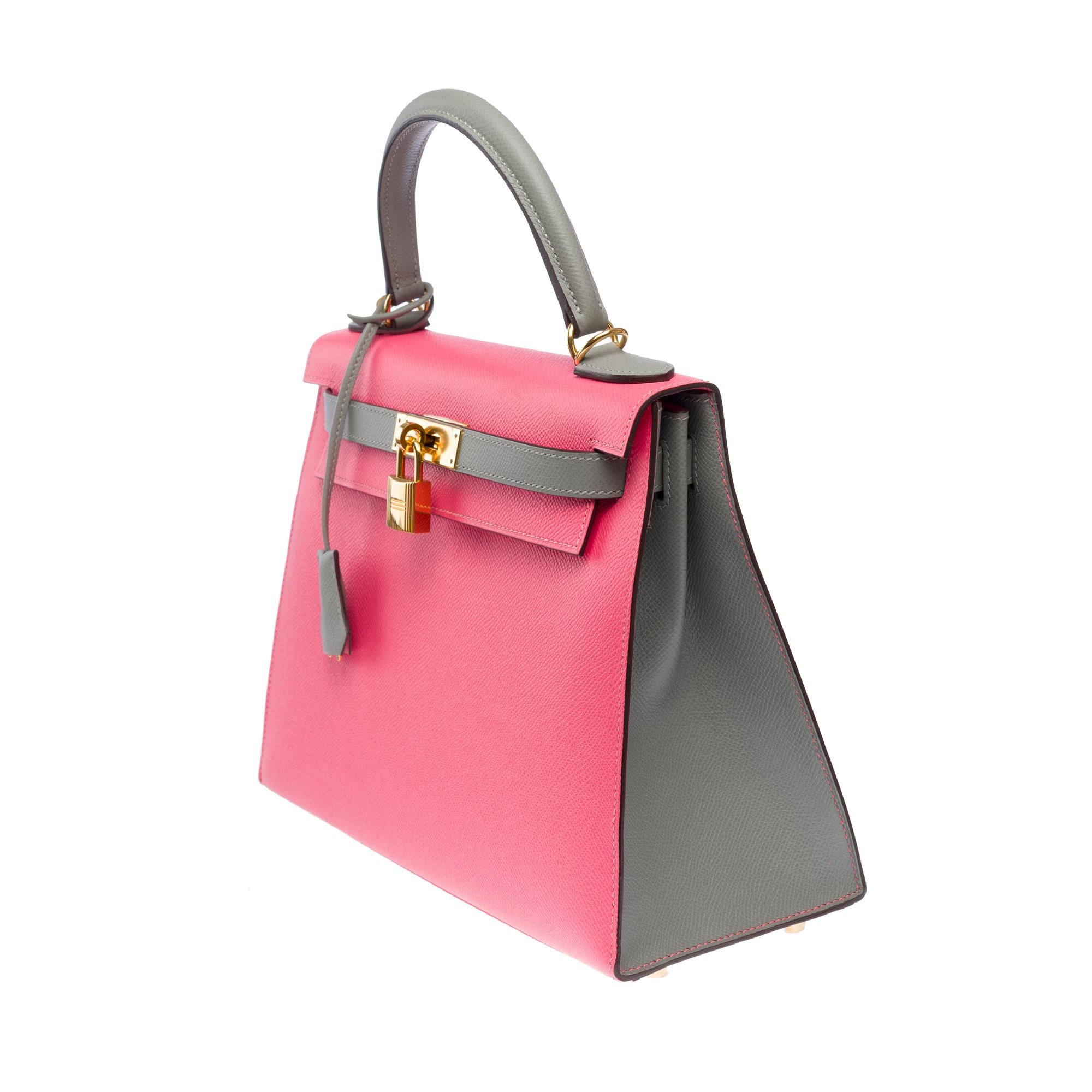 HSS Hermès Kelly 28 handbag strap in Azalee Pink & Etain Epsom leather, GHW For Sale 1