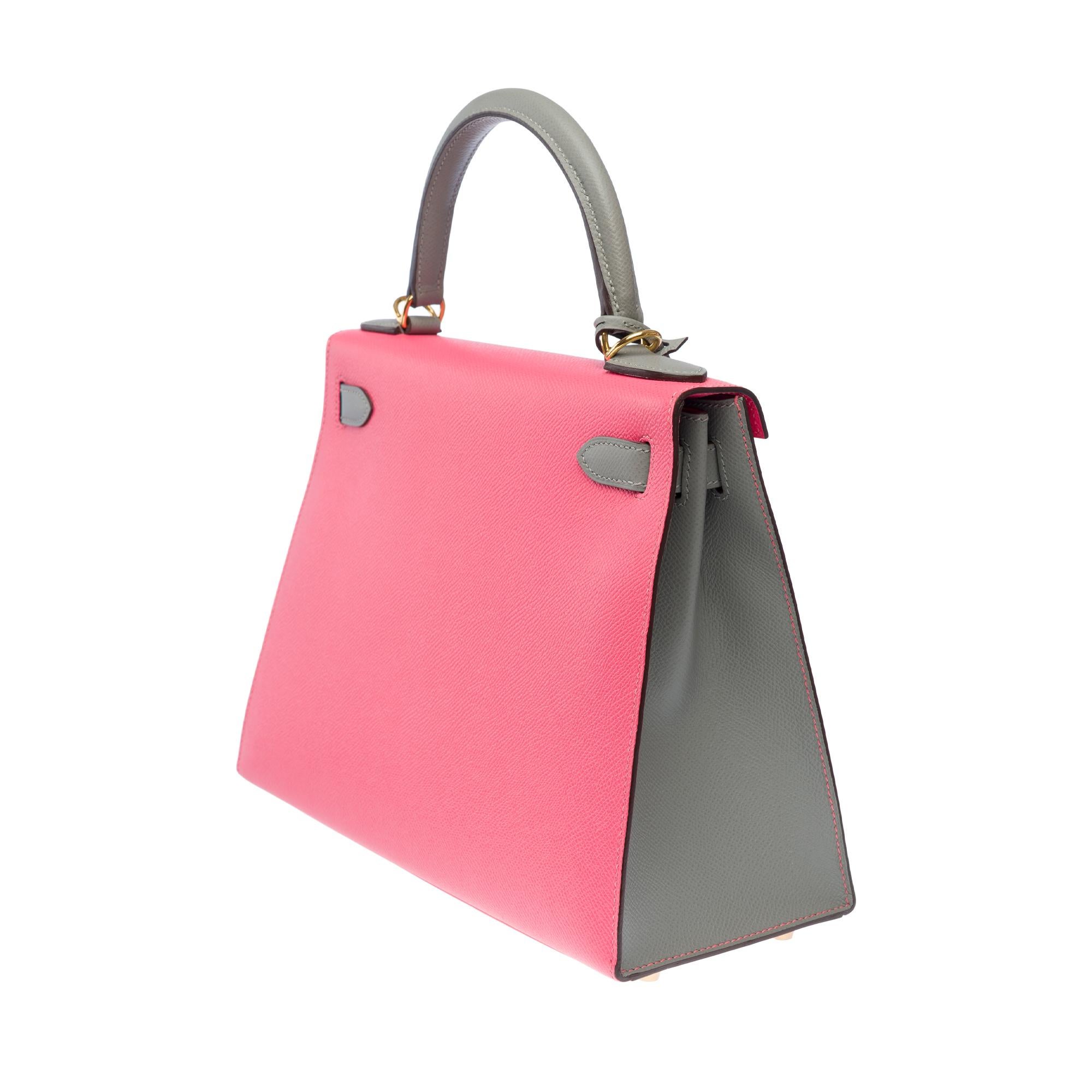 HSS Hermès Kelly 28 handbag strap in Azalee Pink & Etain Epsom leather, GHW For Sale 2