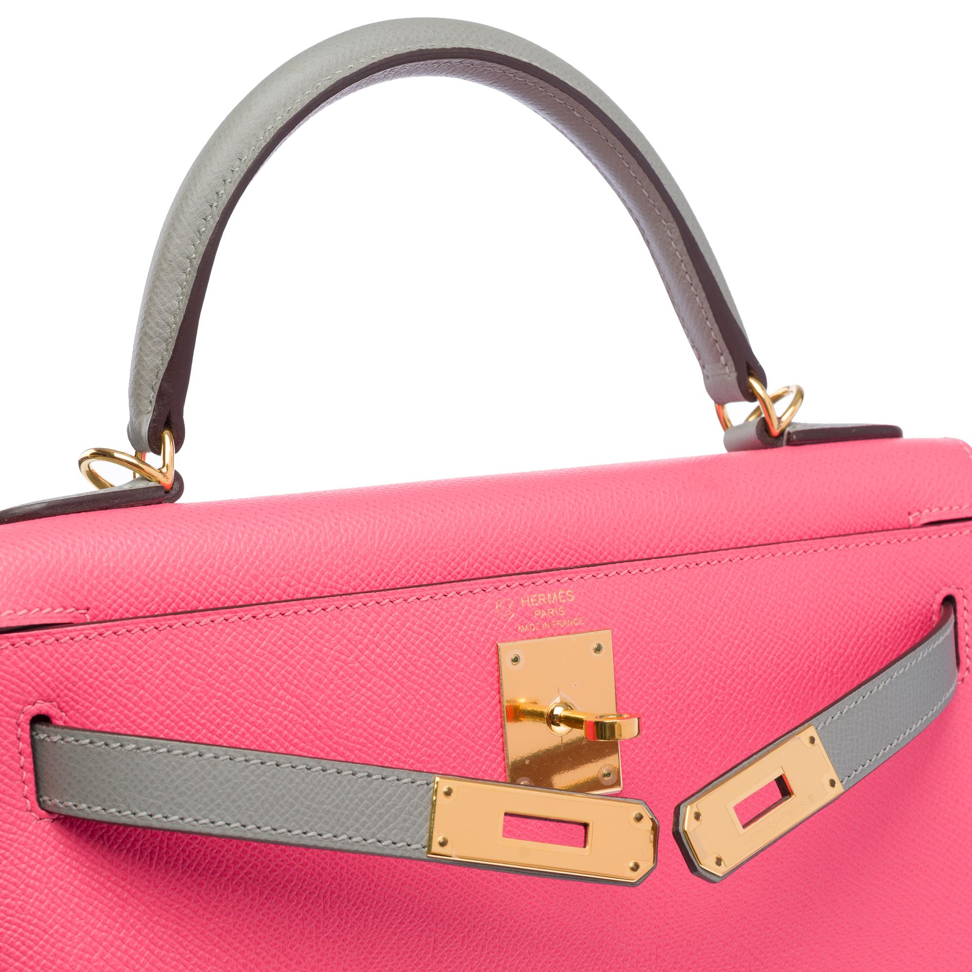 HSS Hermès Kelly 28 handbag strap in Azalee Pink & Etain Epsom leather, GHW For Sale 3