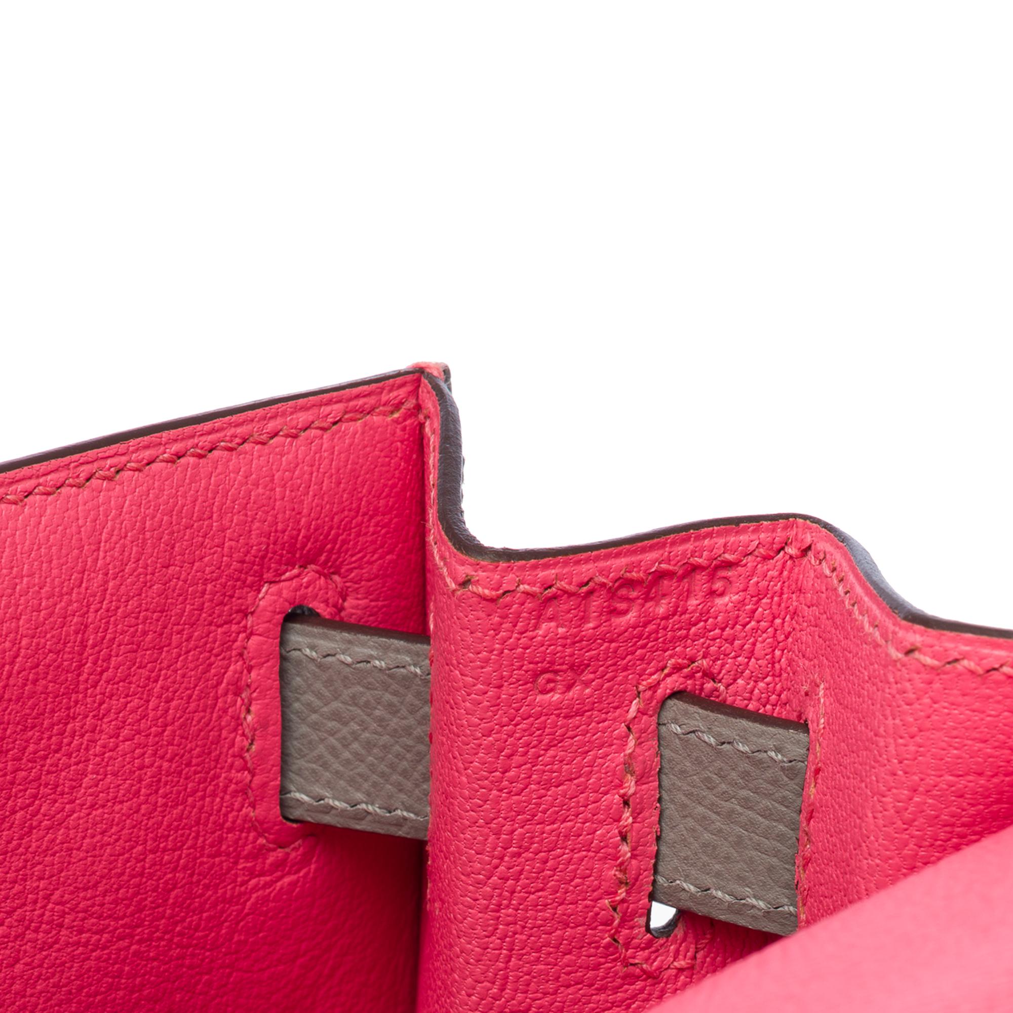 HSS Hermès Kelly 28 handbag strap in Azalee Pink & Etain Epsom leather, GHW For Sale 4